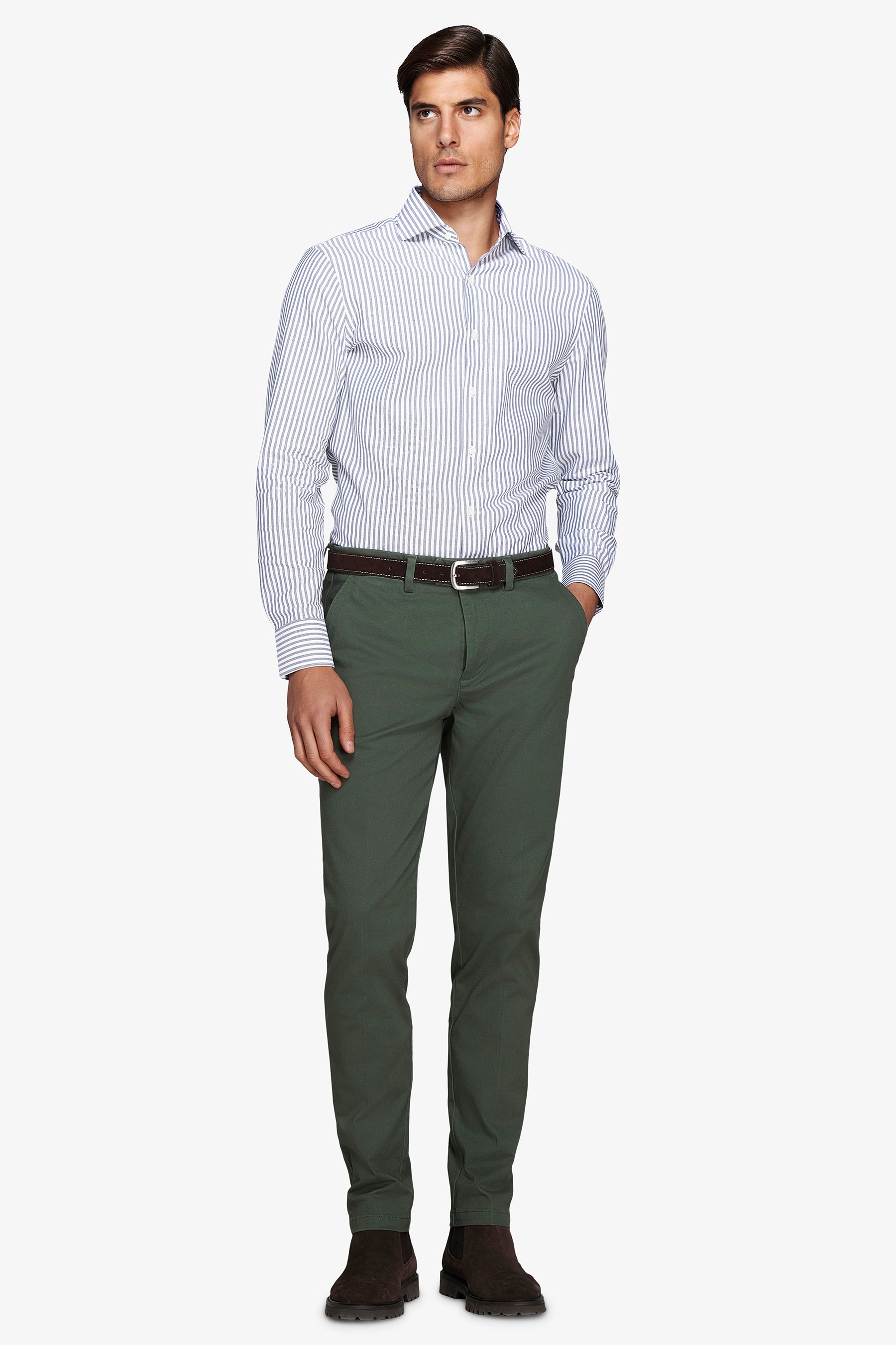 Green gabardine chino pants