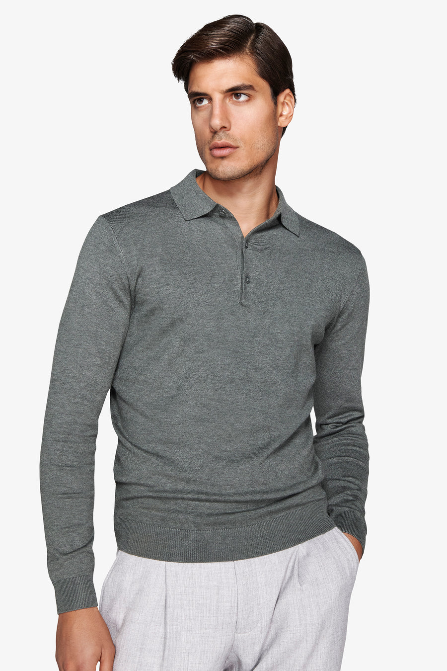 Polo in maglia con bottoni basic verde-Dan John