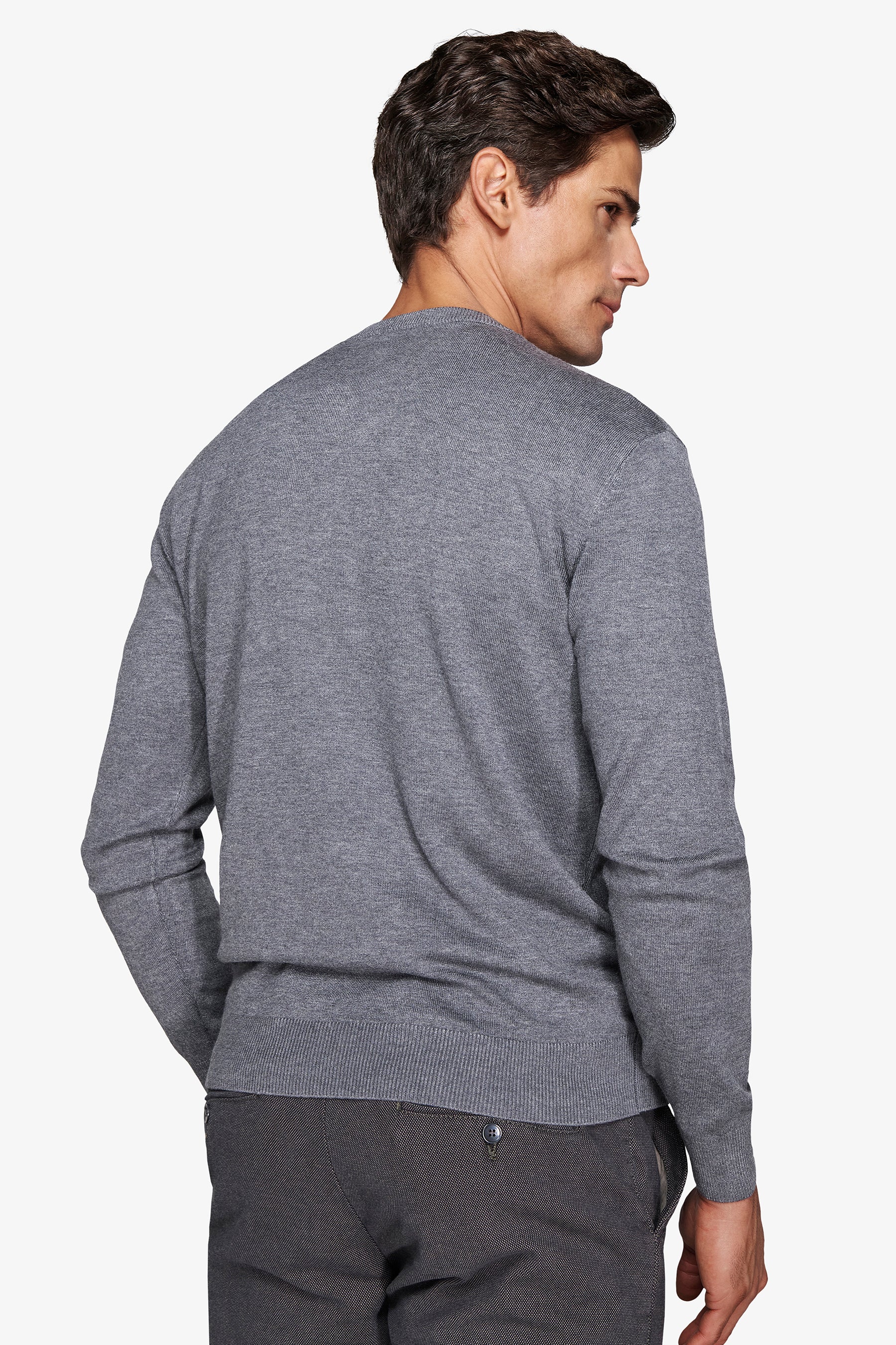 Gray V-neck sweater
