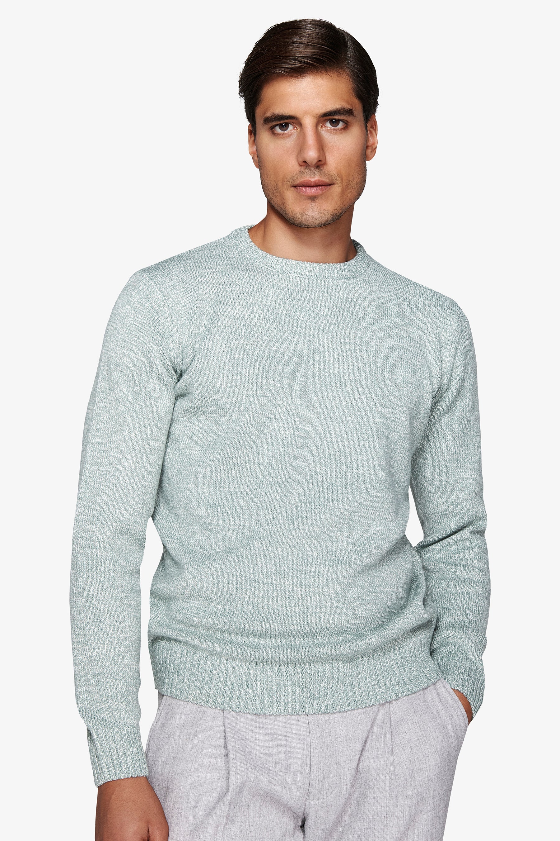 Maglia girocollo mouline' verde acqua