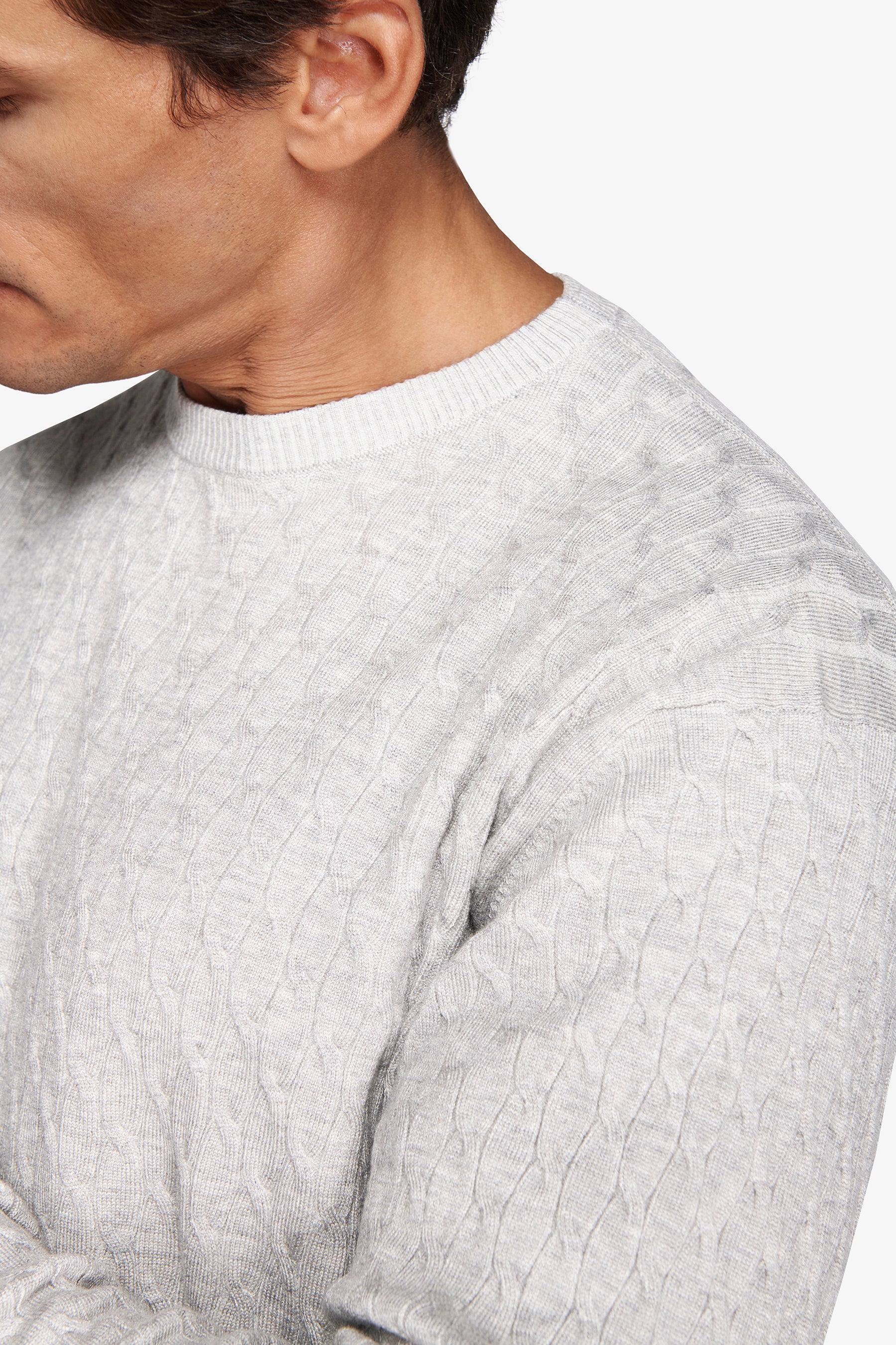 Maglia girocollo treccia grigio chiaro