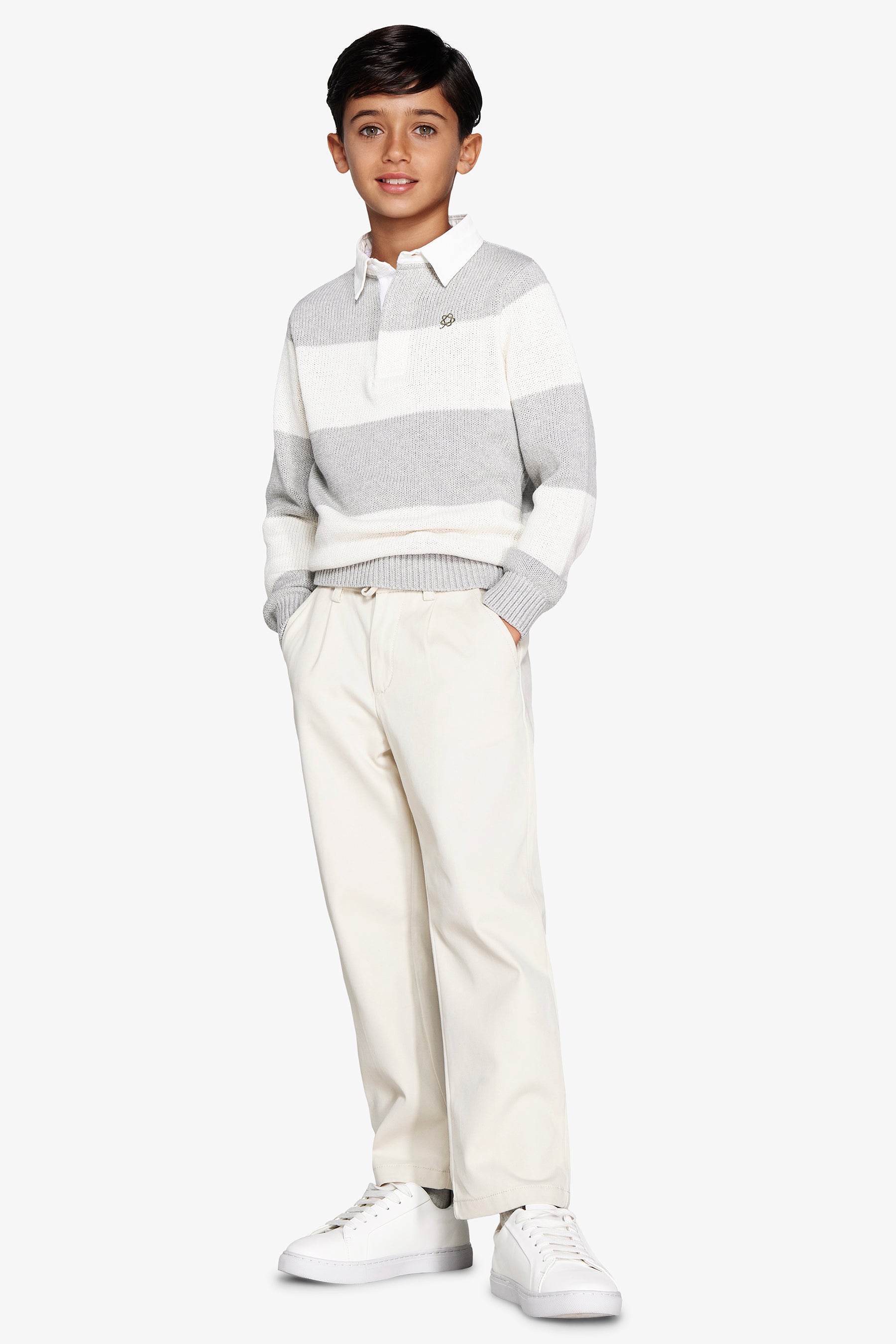 KIDS Light gray two-tone striped polo