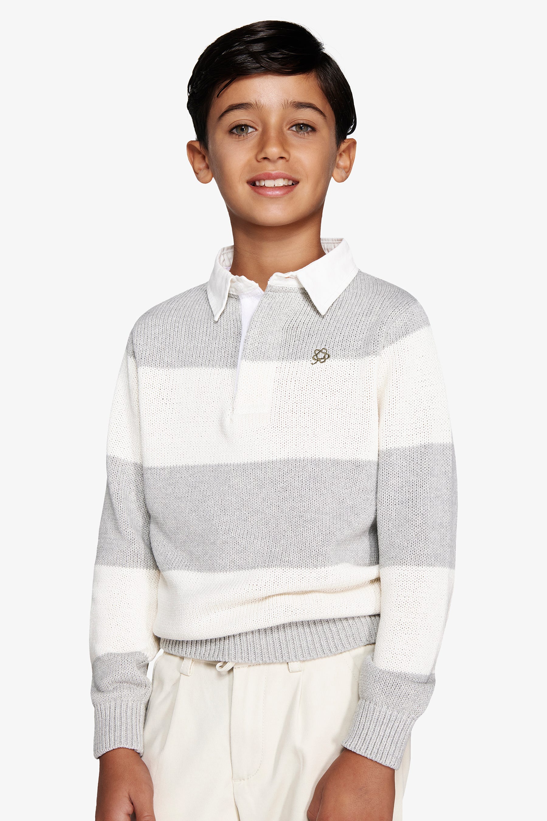 Polo righe bicolore grigio chiaro Kids-Dan John