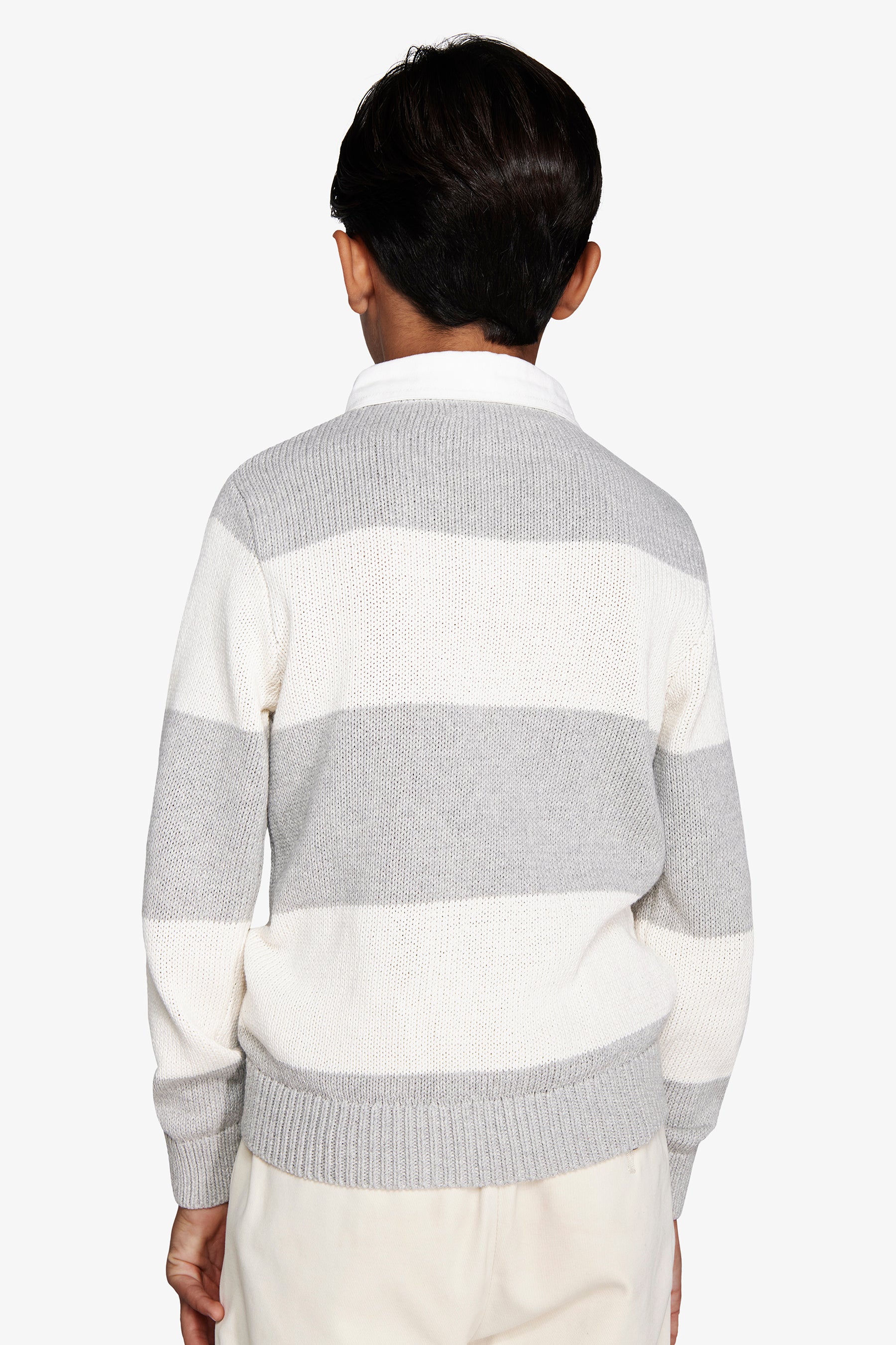 KIDS Light gray two-tone striped polo