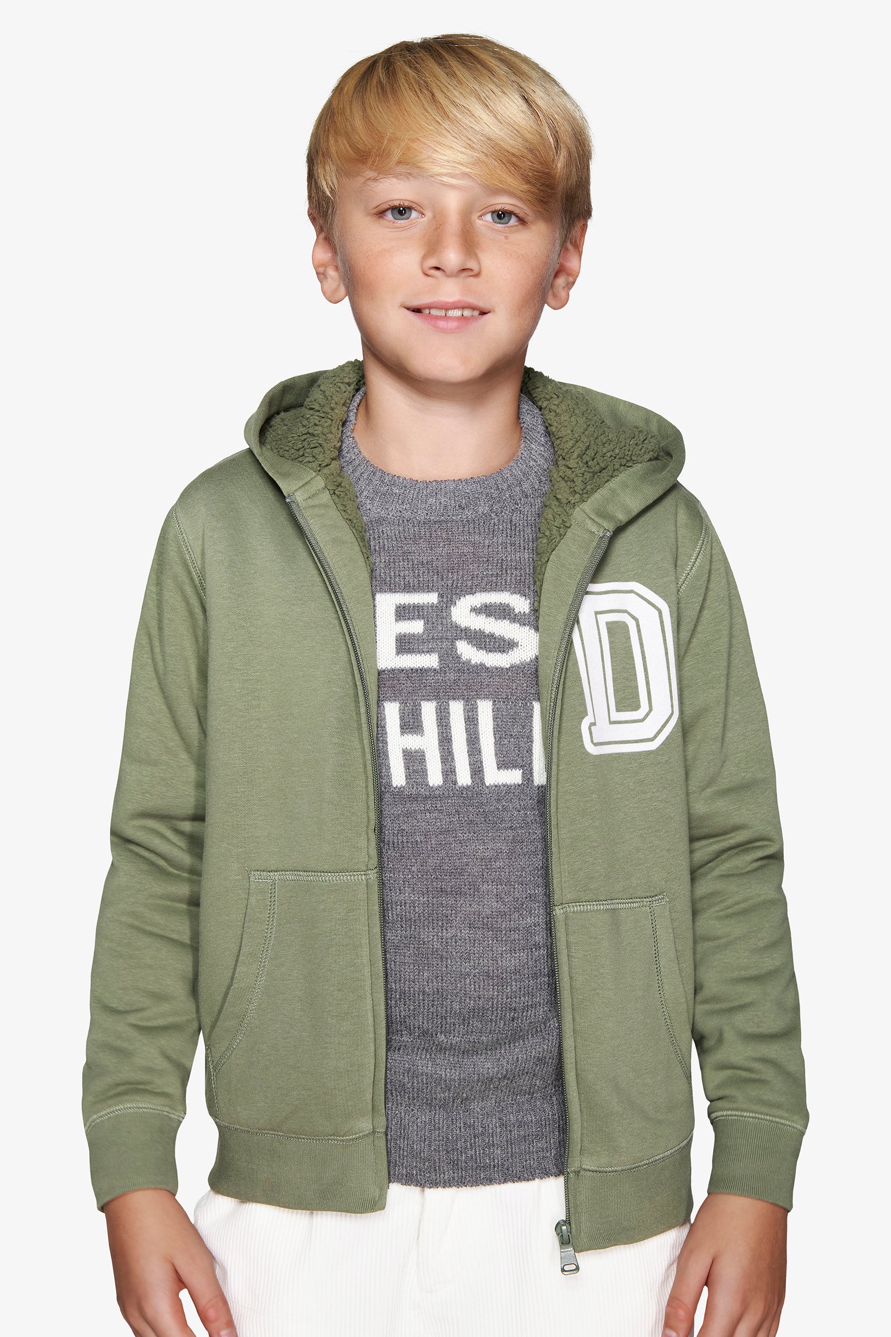 Felpa full zip cappuccio verde Kids