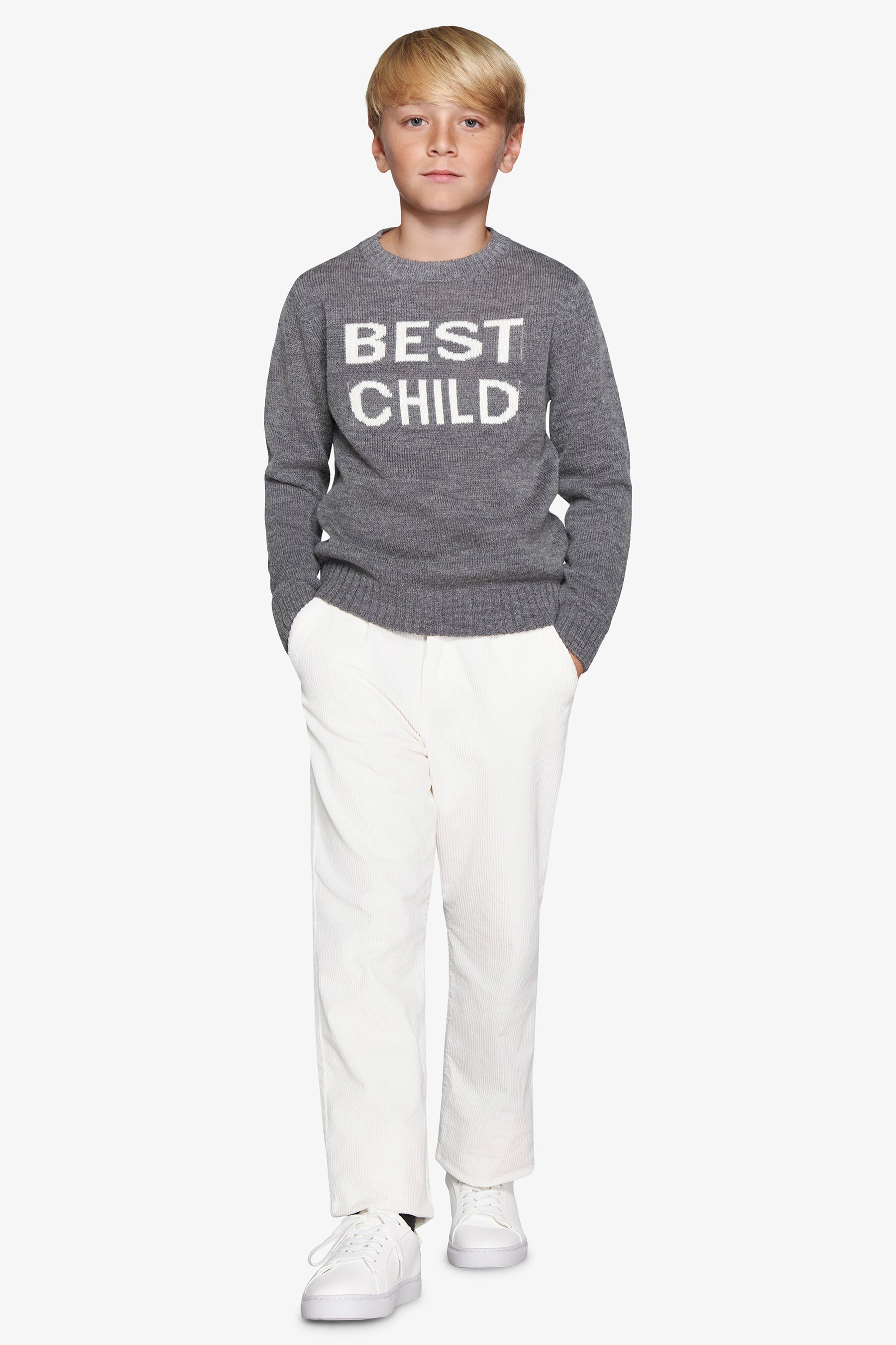 KIDS Gray crewneck sweater with print