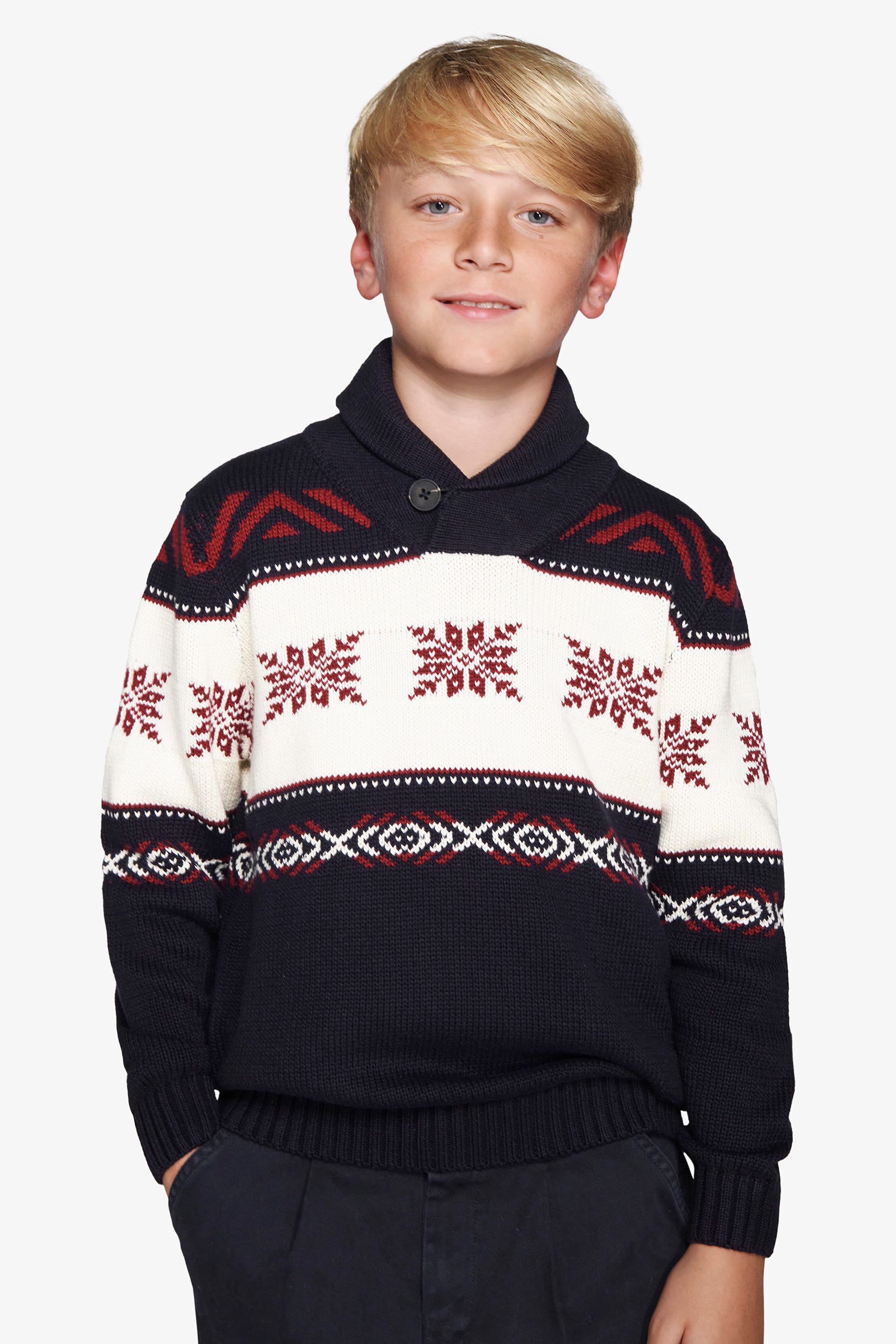 Maglia jacquard norvegese blu Kids-Dan John