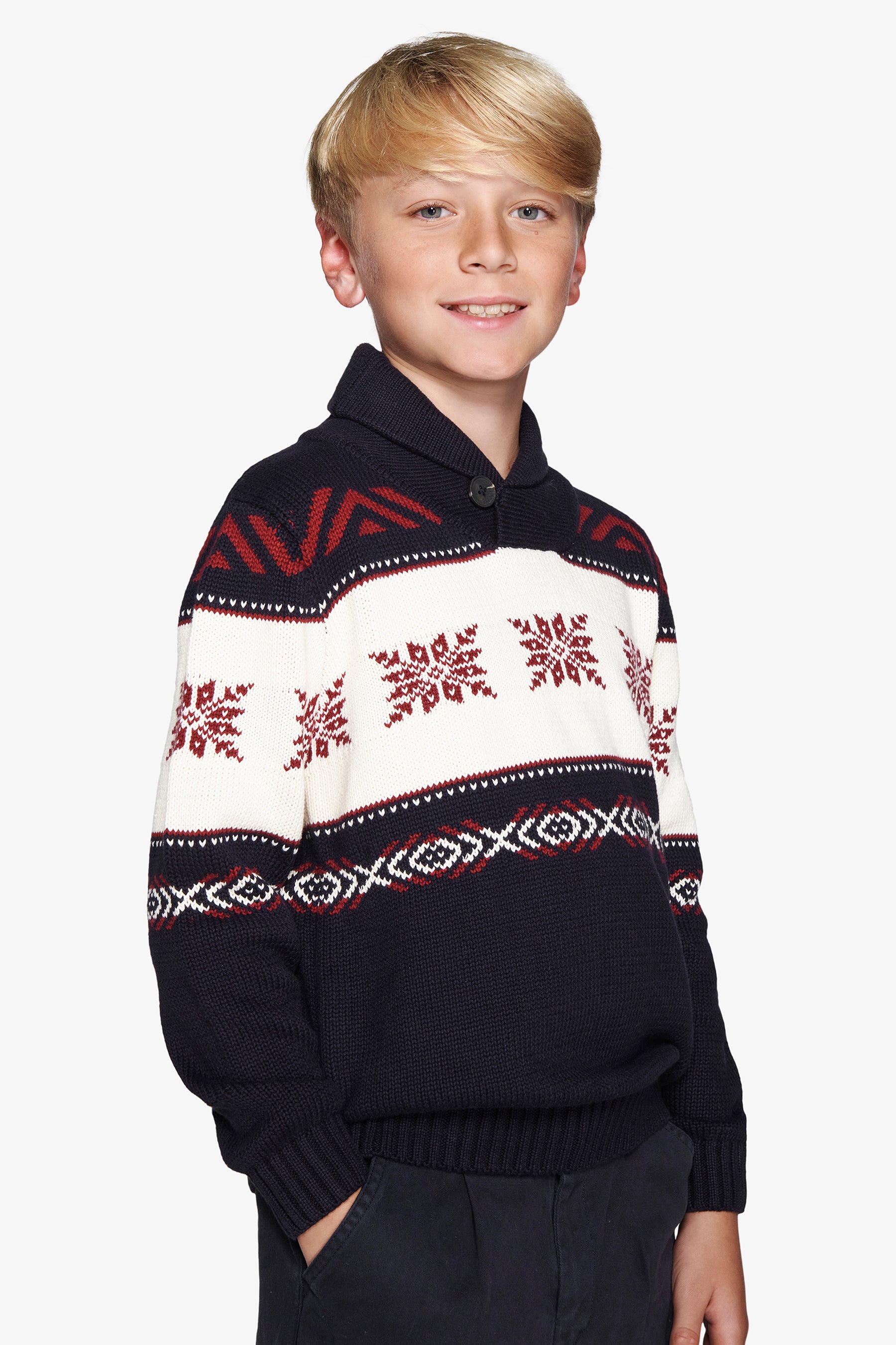 Pull bleu jacquard norvégien Kids