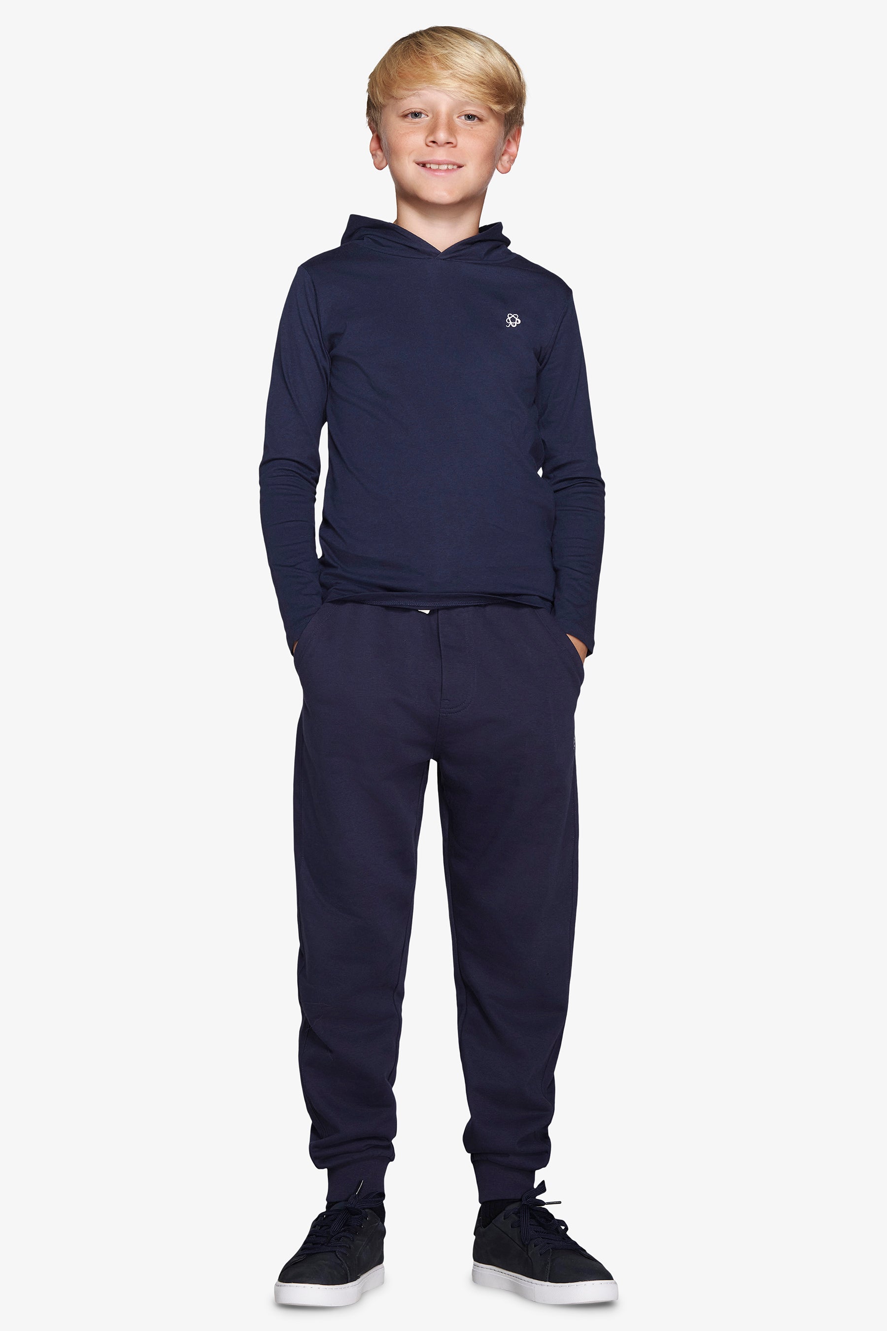 Sweat à capuche en jersey brodé bleu Kids