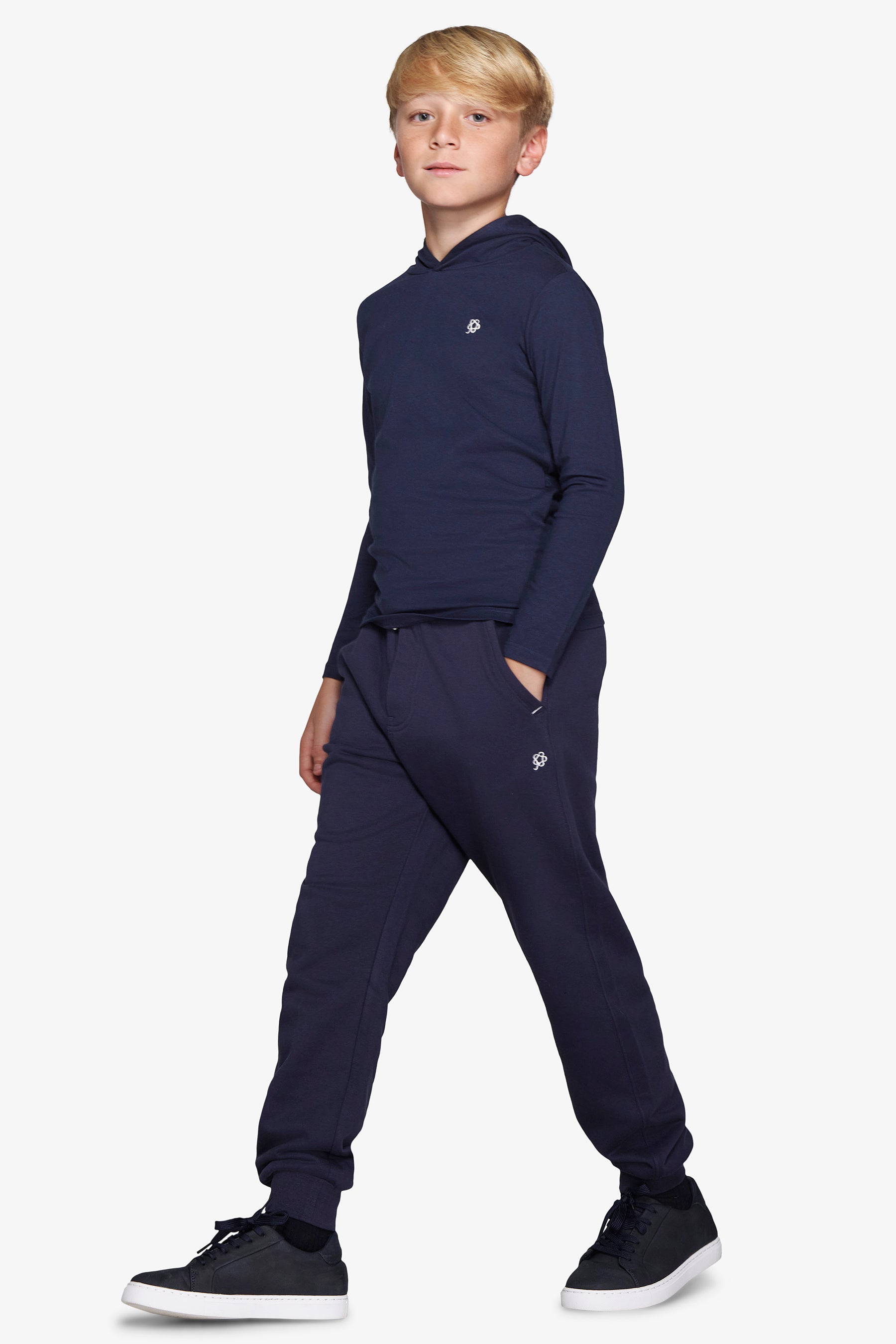 Sweat à capuche en jersey brodé bleu Kids