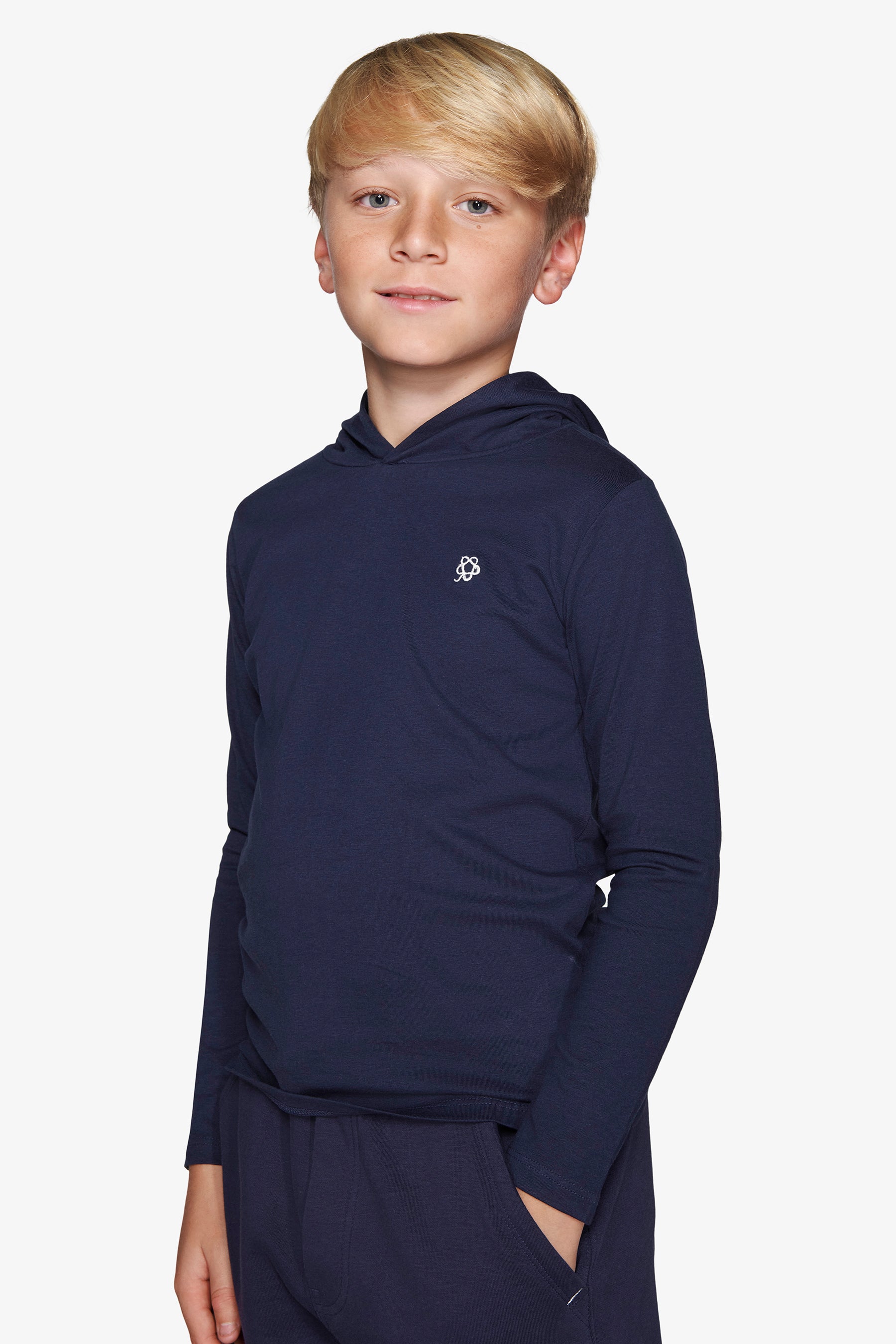 Felpa jersey con cappuccio e ricamo blu Kids