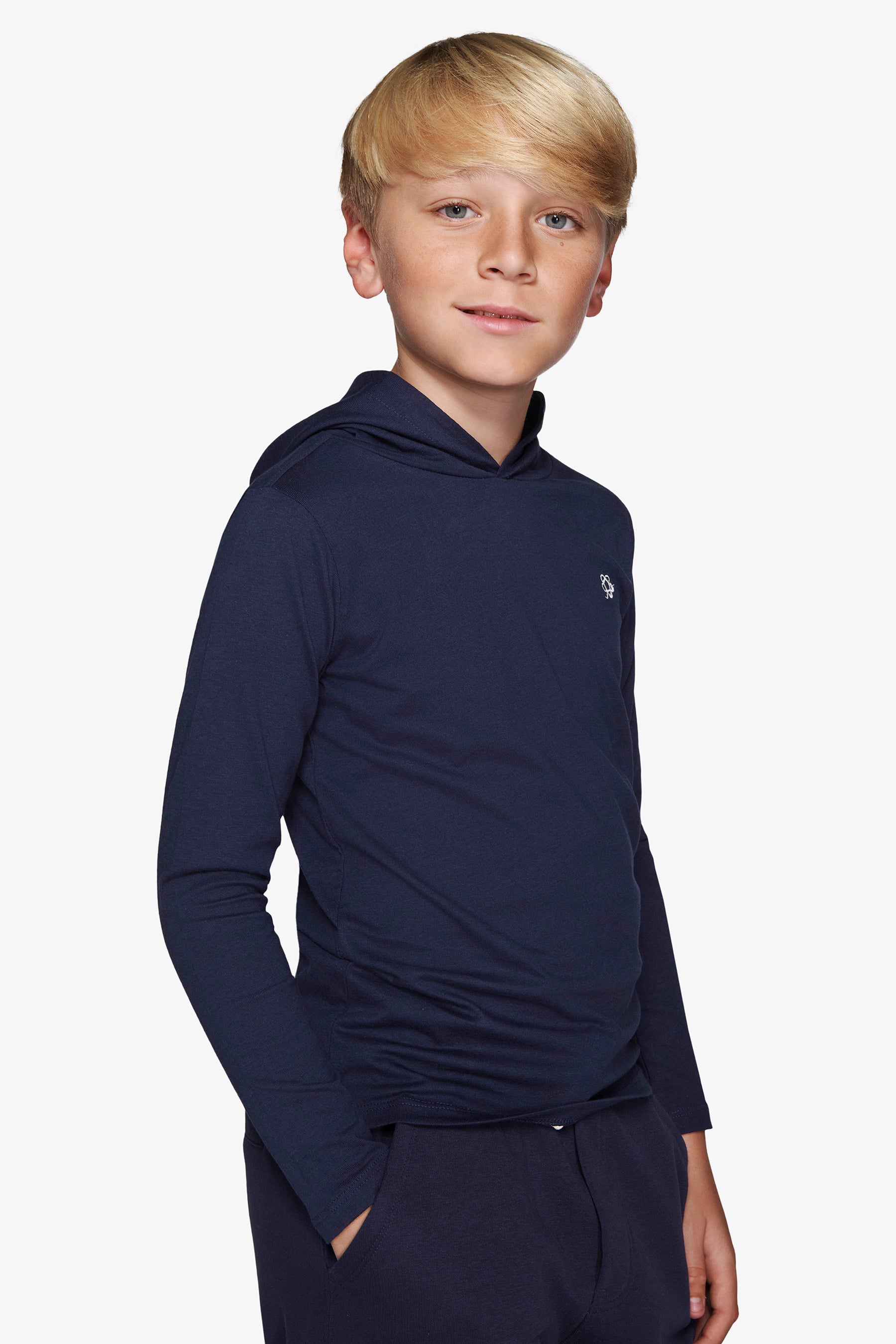 Sweat à capuche en jersey brodé bleu Kids