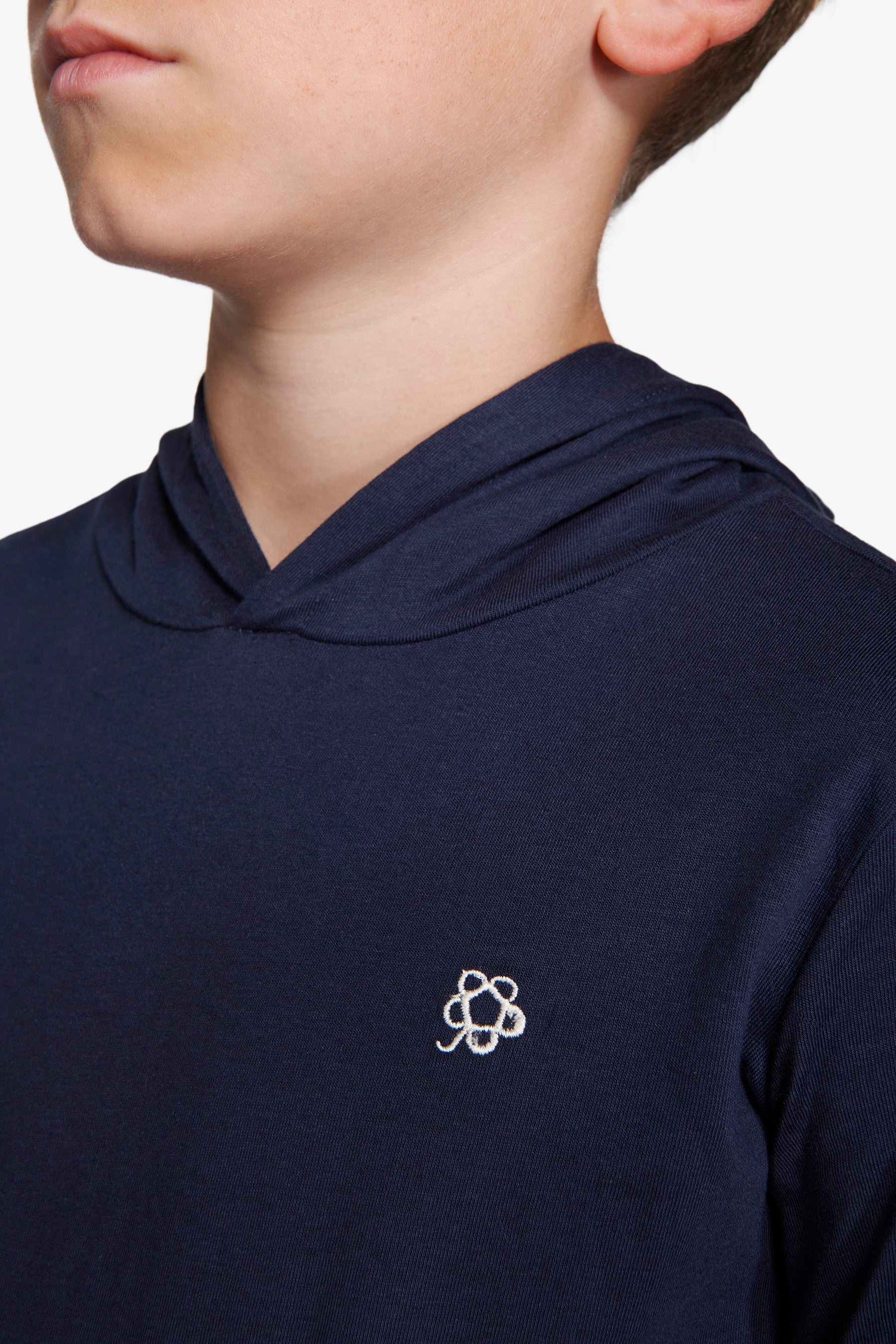 Felpa jersey con cappuccio e ricamo blu Kids