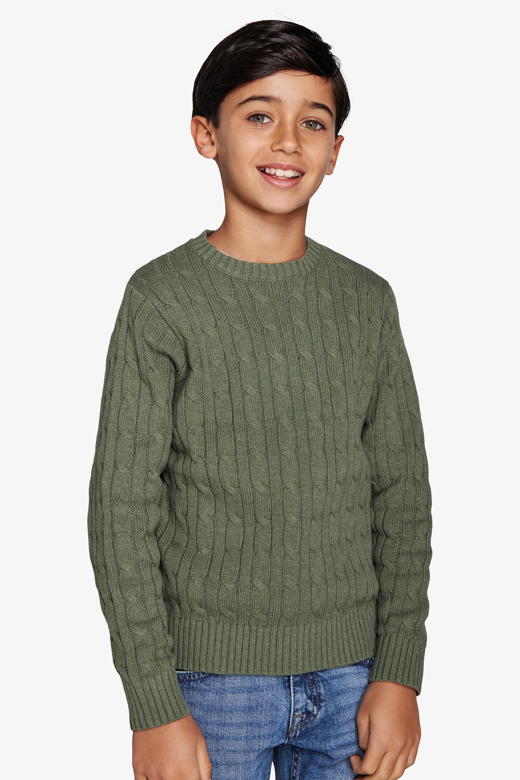 Maglia girocollo treccia verde Kids-Dan John