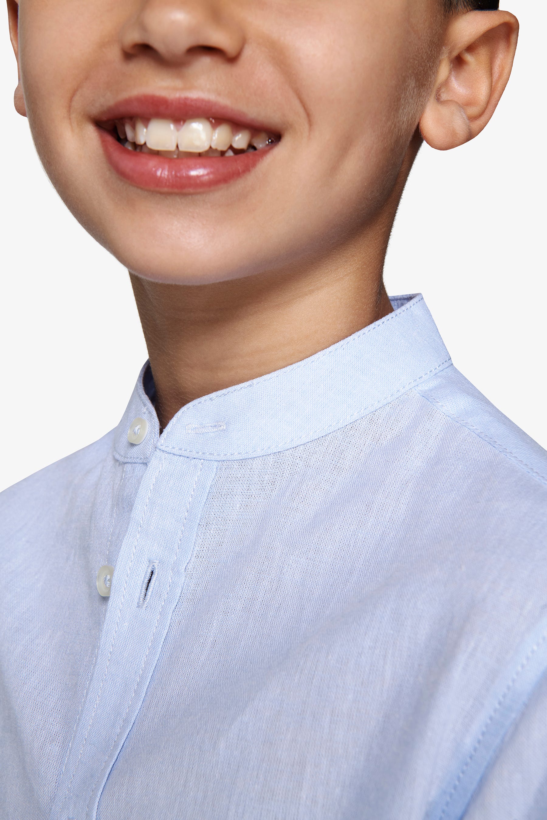 KIDS Light blue linen blend mandarin collar shirt