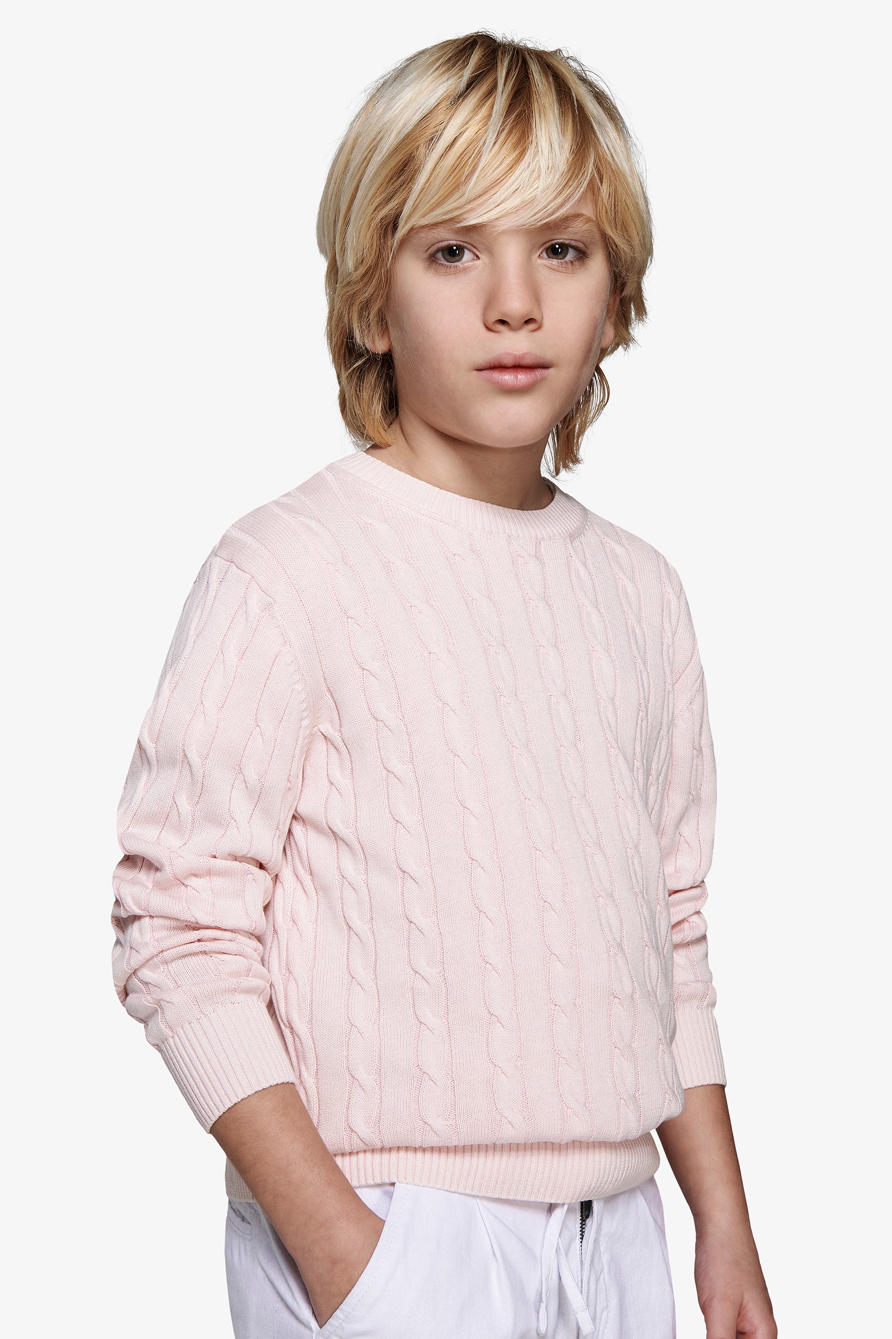 Maglia girocollo treccia rosa Kids