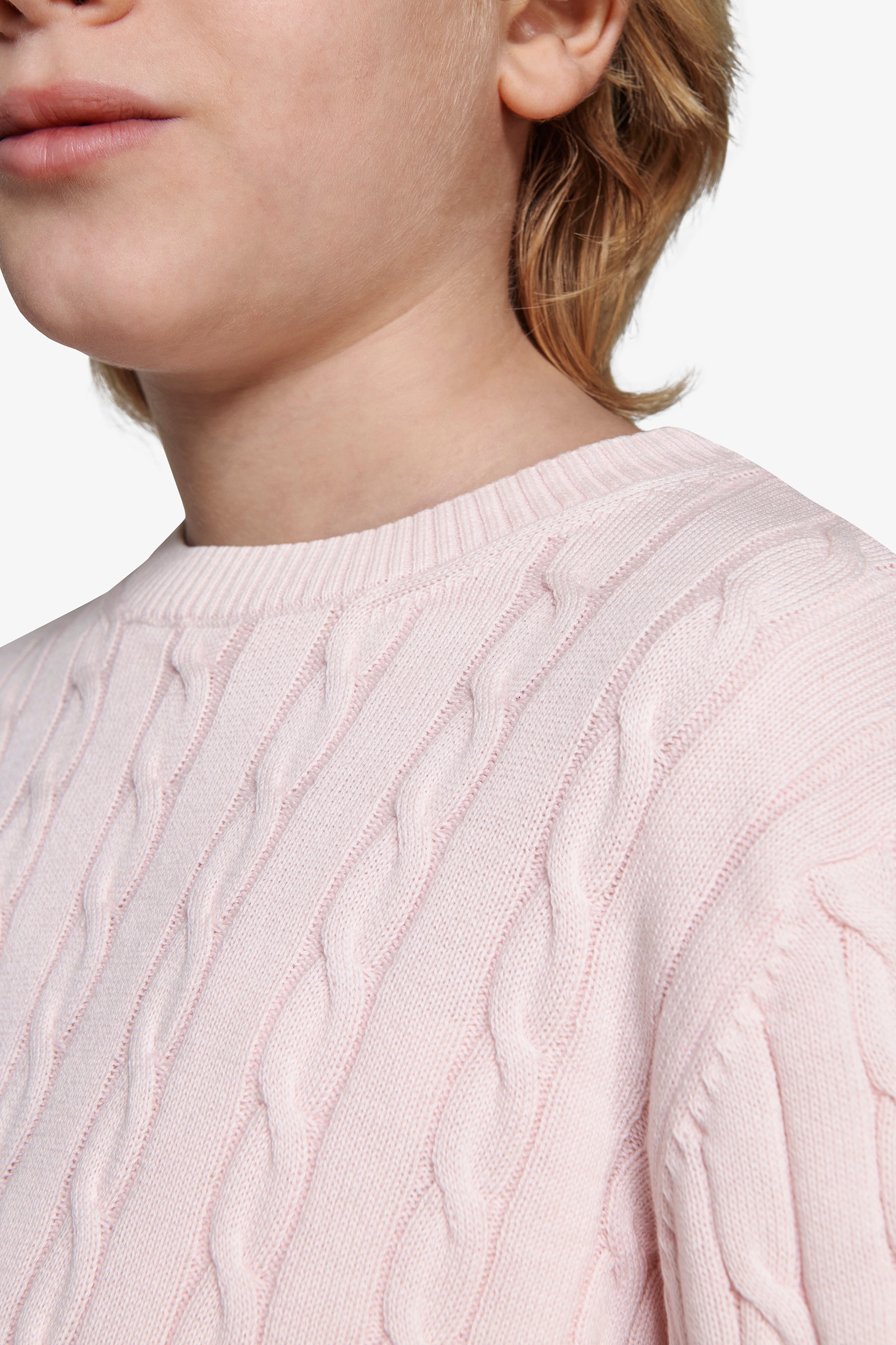 Pull col rond torsadé rose Kids