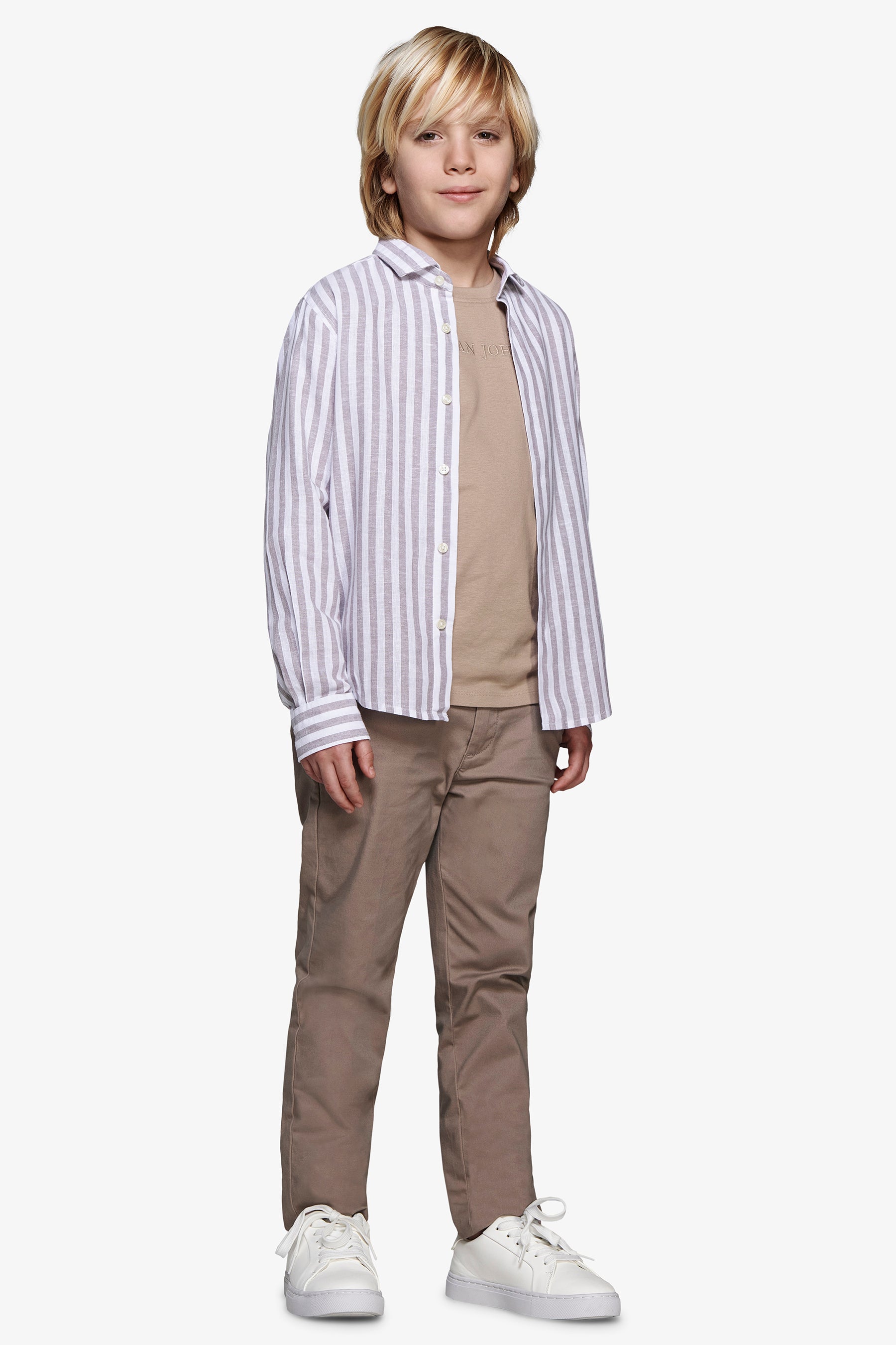 Camicia misto lino a righe tortora Kids