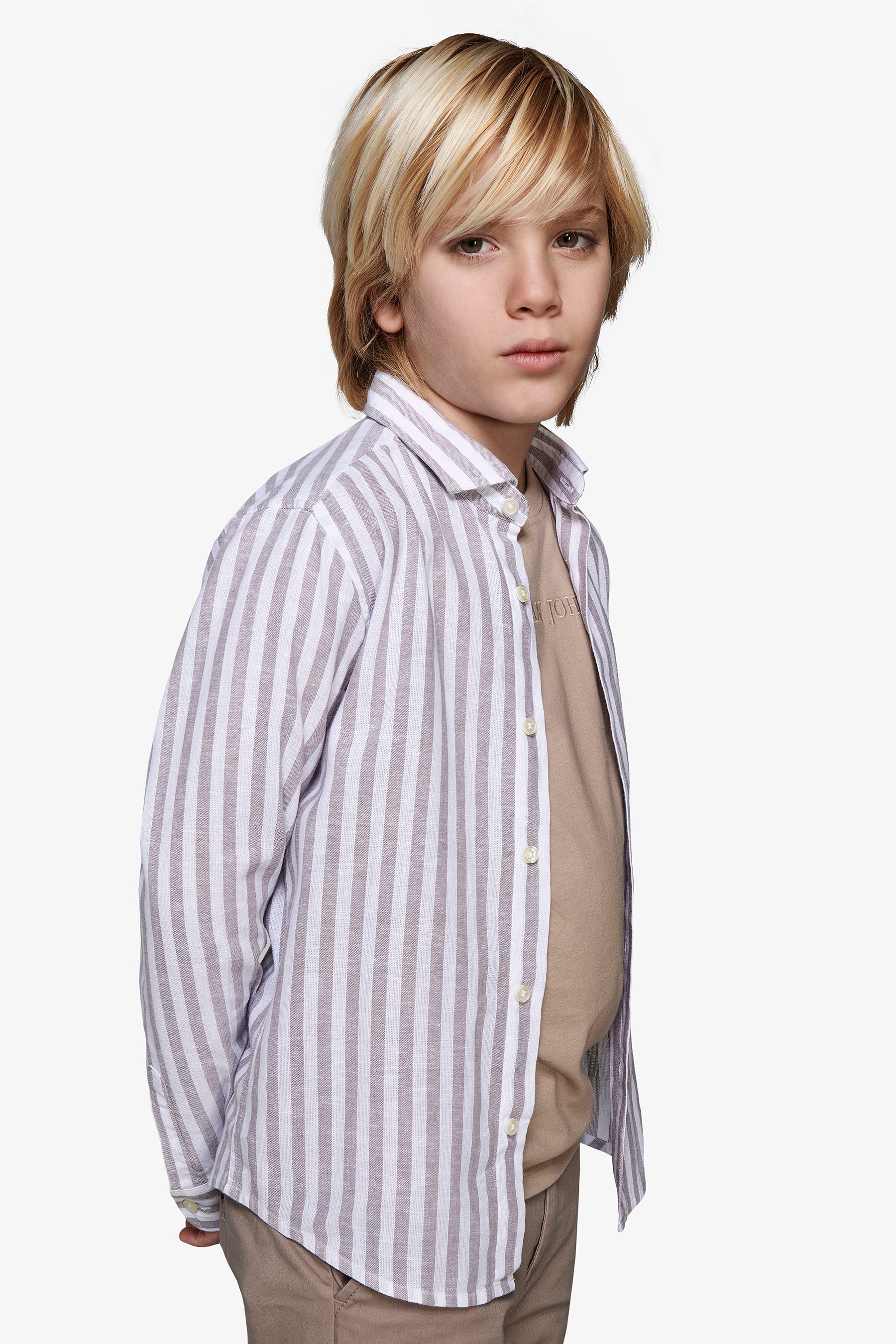 Camicia misto lino a righe tortora Kids-Dan John