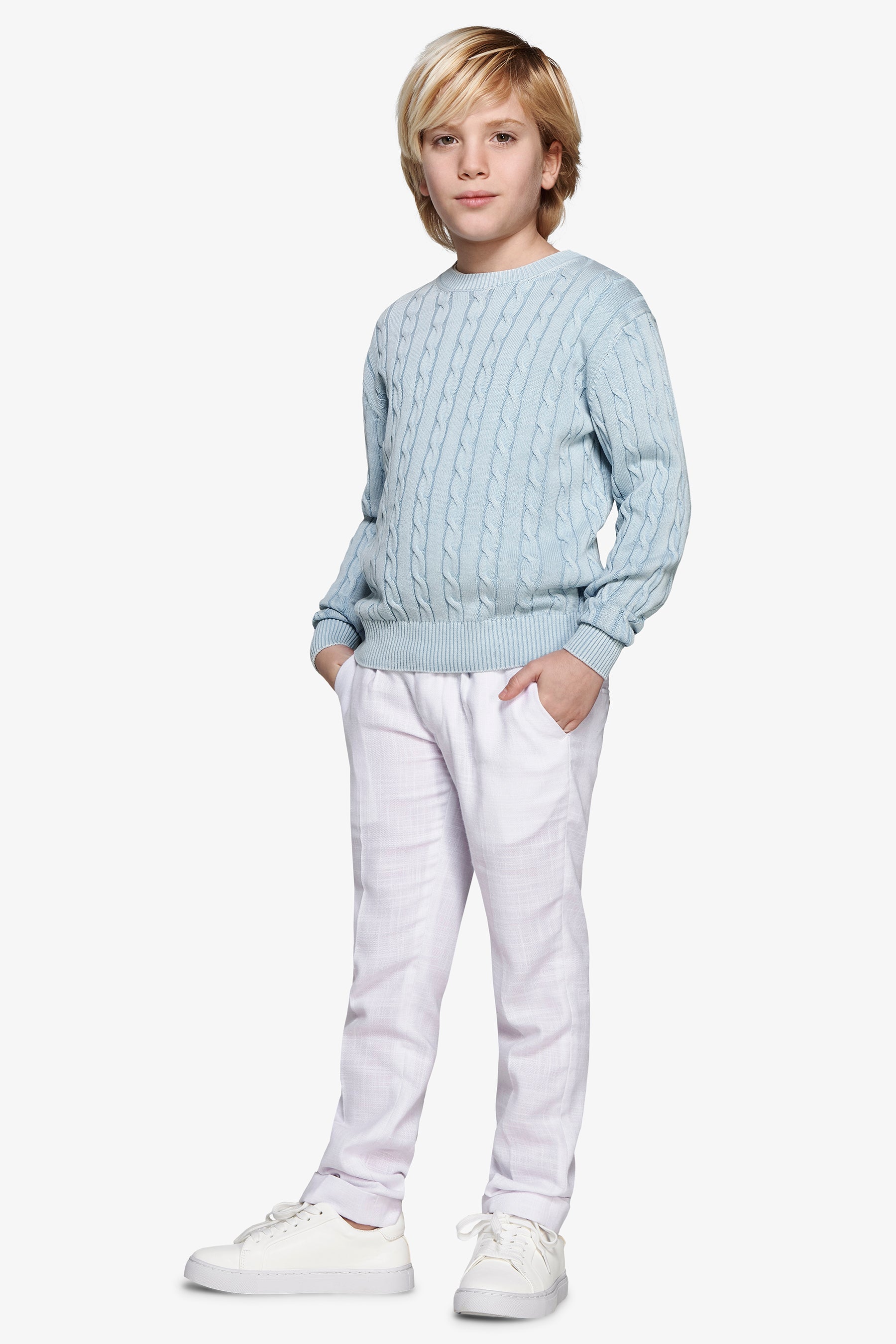 Maglia girocollo treccia celeste Kids