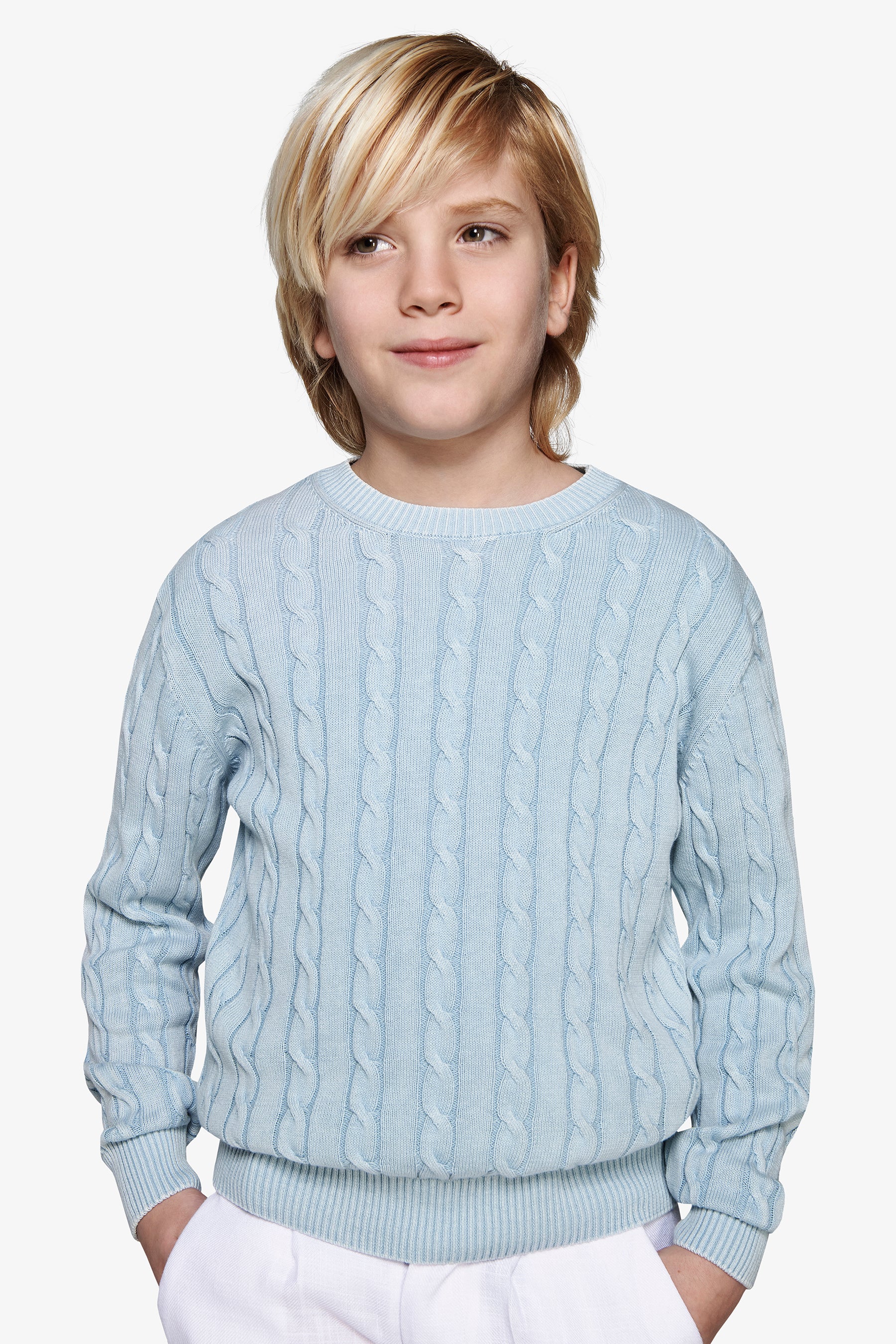 Jersey de cuello redondo trenzado celeste Kids