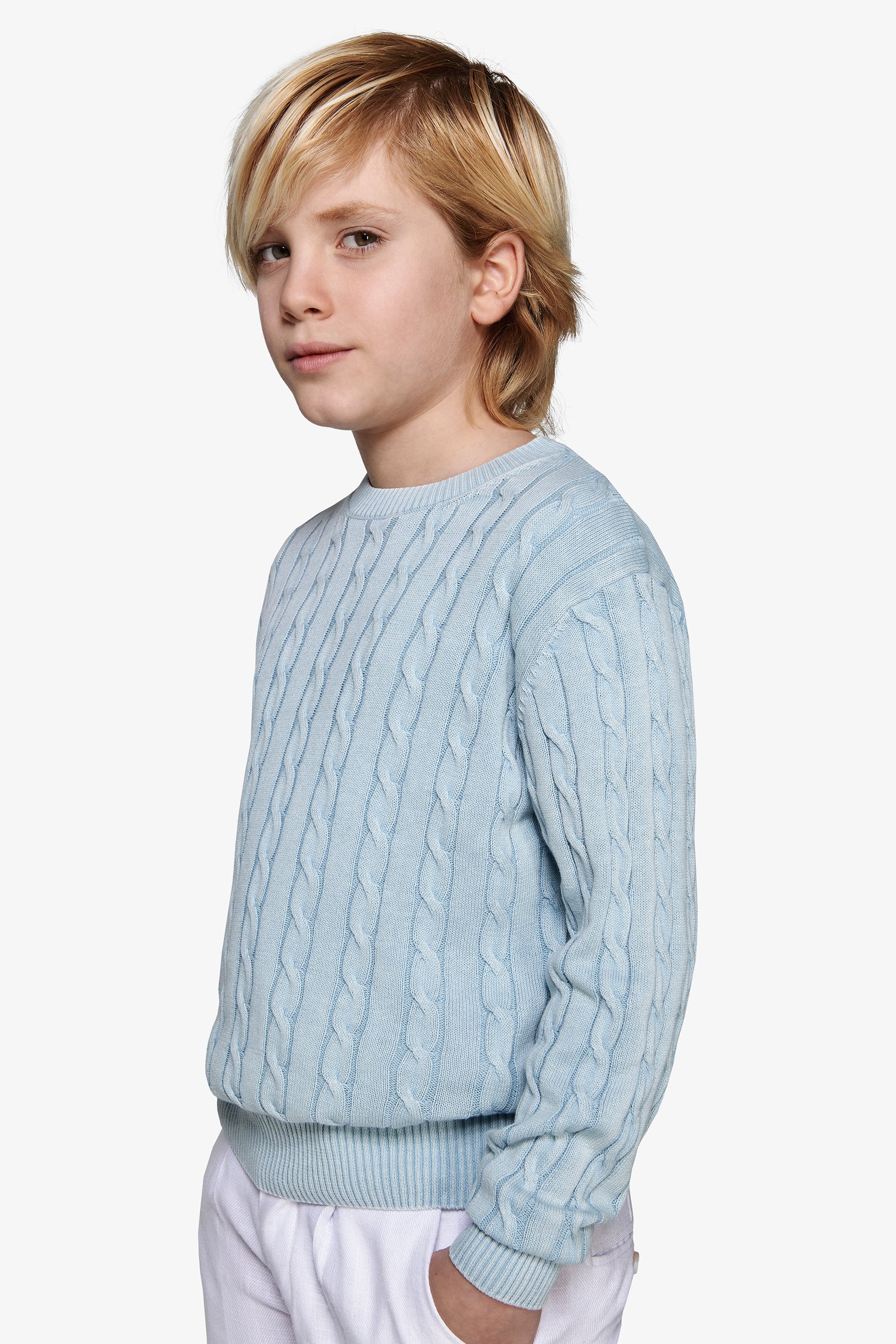 Maglia girocollo treccia celeste Kids