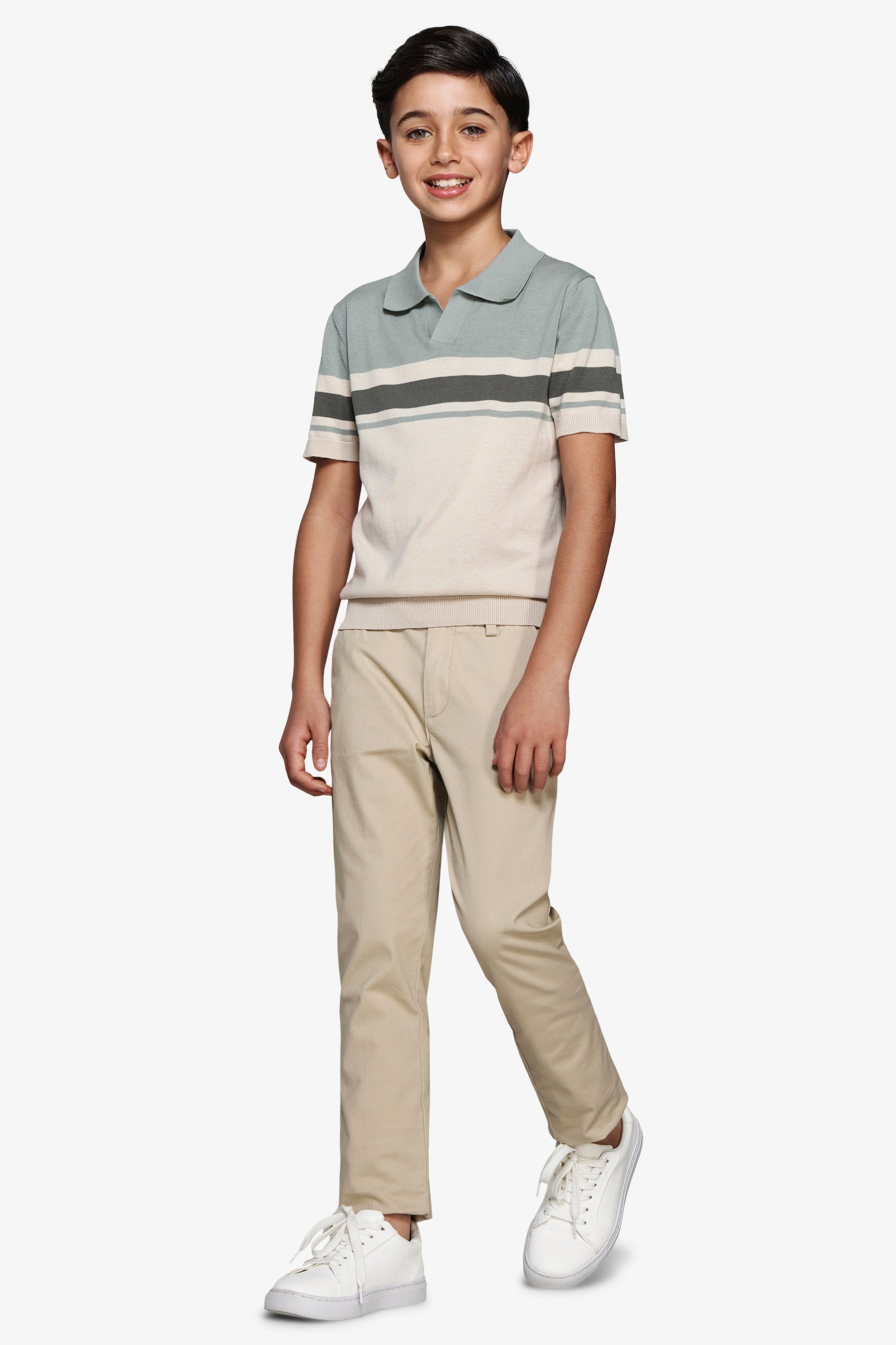 KIDS Light green striped knit polo