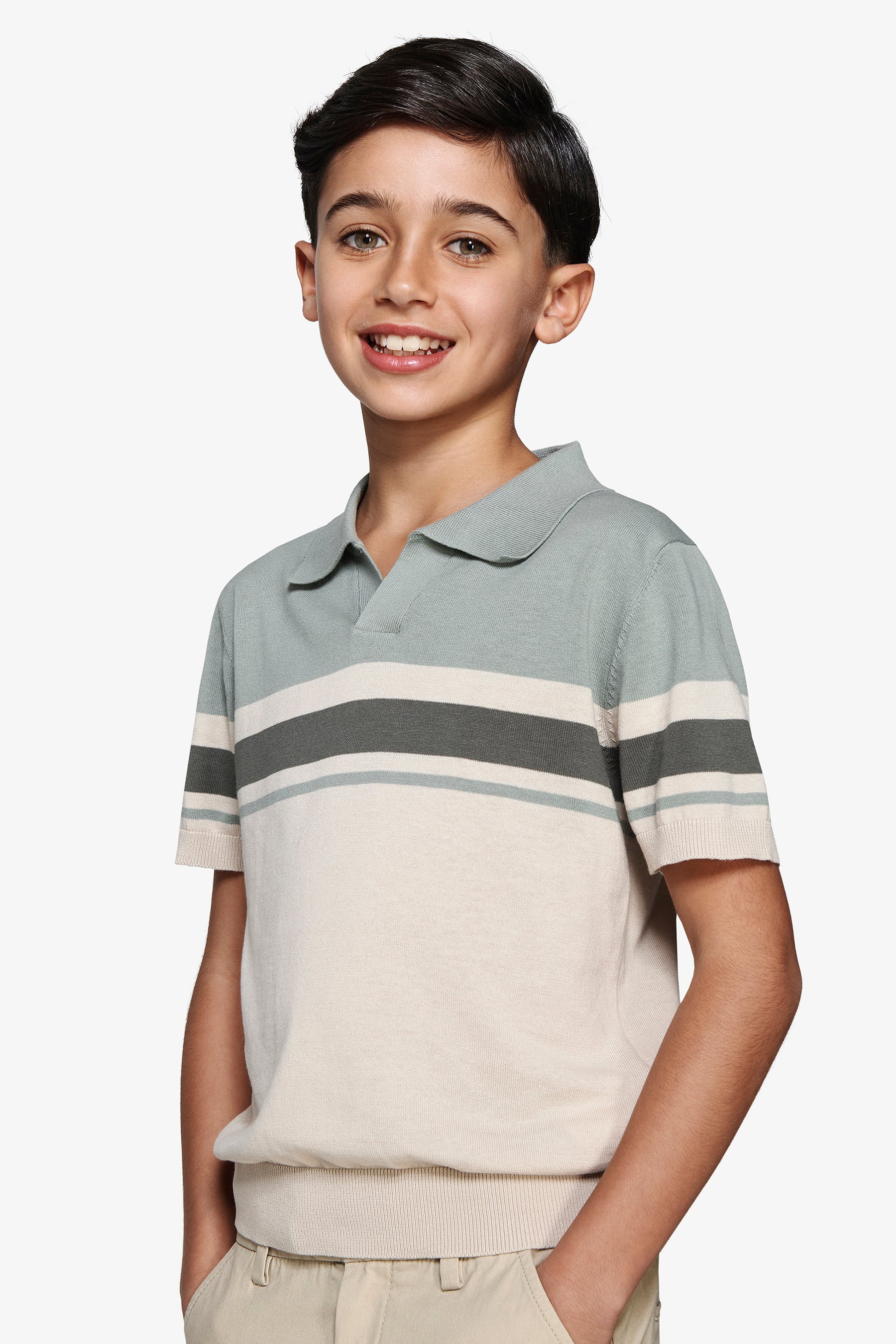 Polo de punto a rayas light green Kids