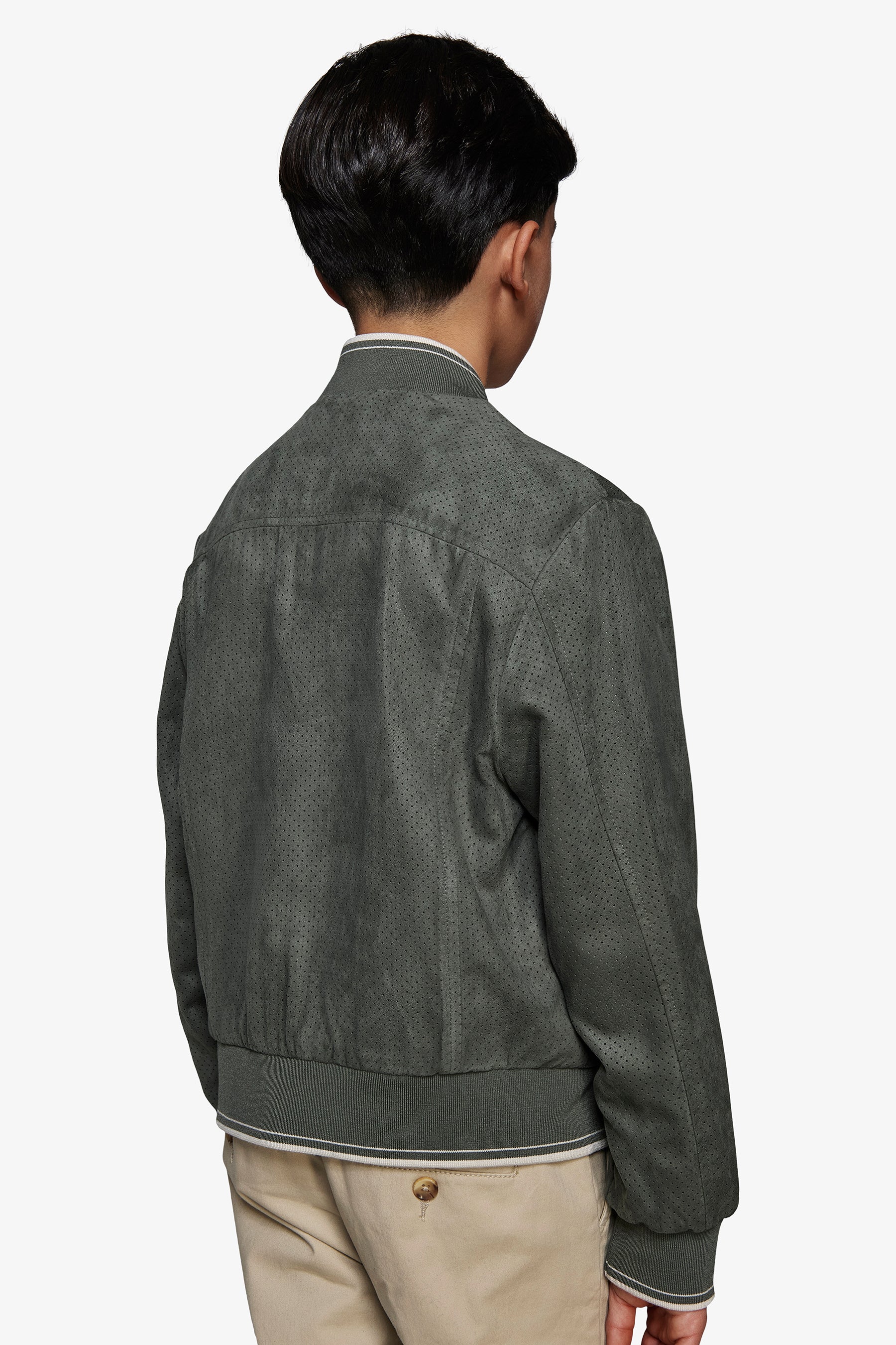 KIDS Green perforated ecosuede bomber jacket