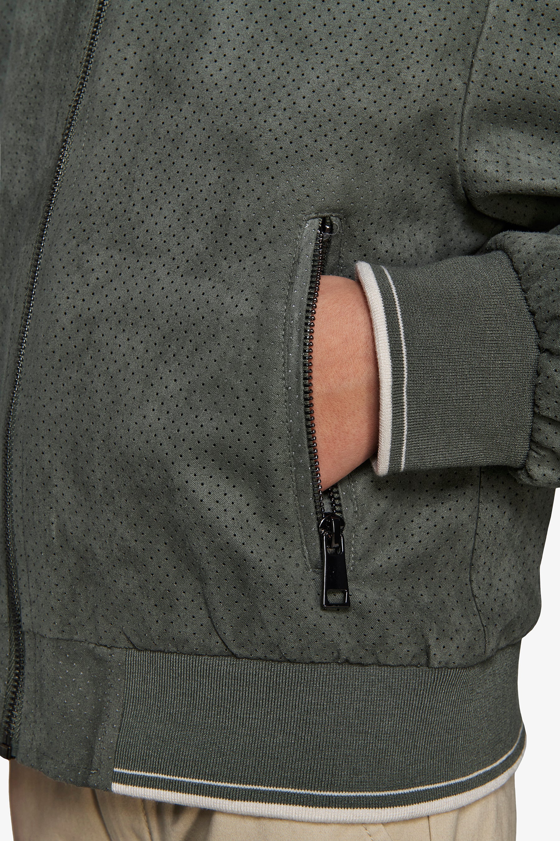 KIDS Green perforated ecosuede bomber jacket