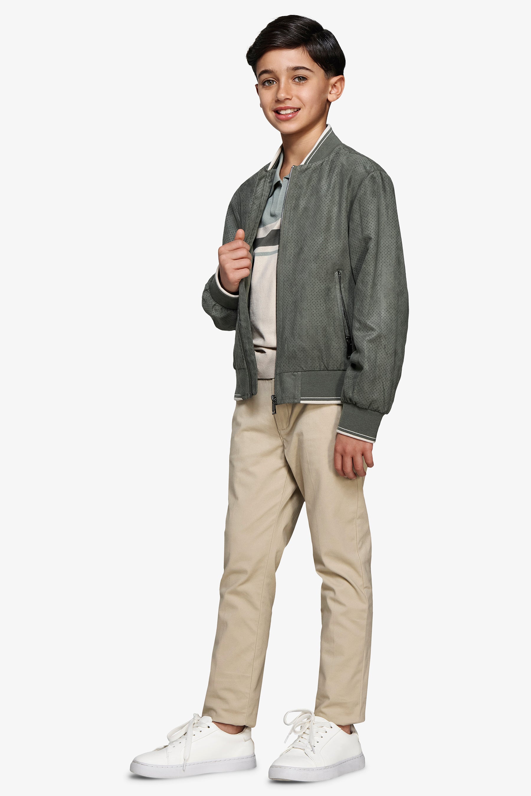 Cazadora bómber de ante ecológico perforado verde Kids