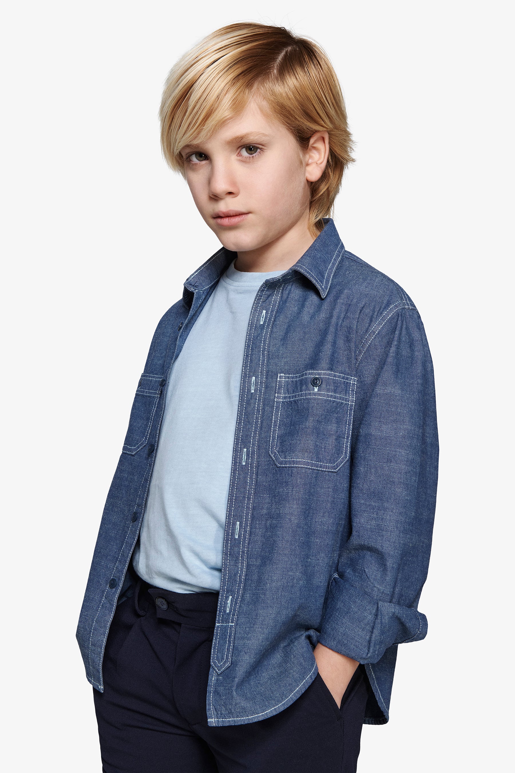 KIDS Denim chambray slim shirt