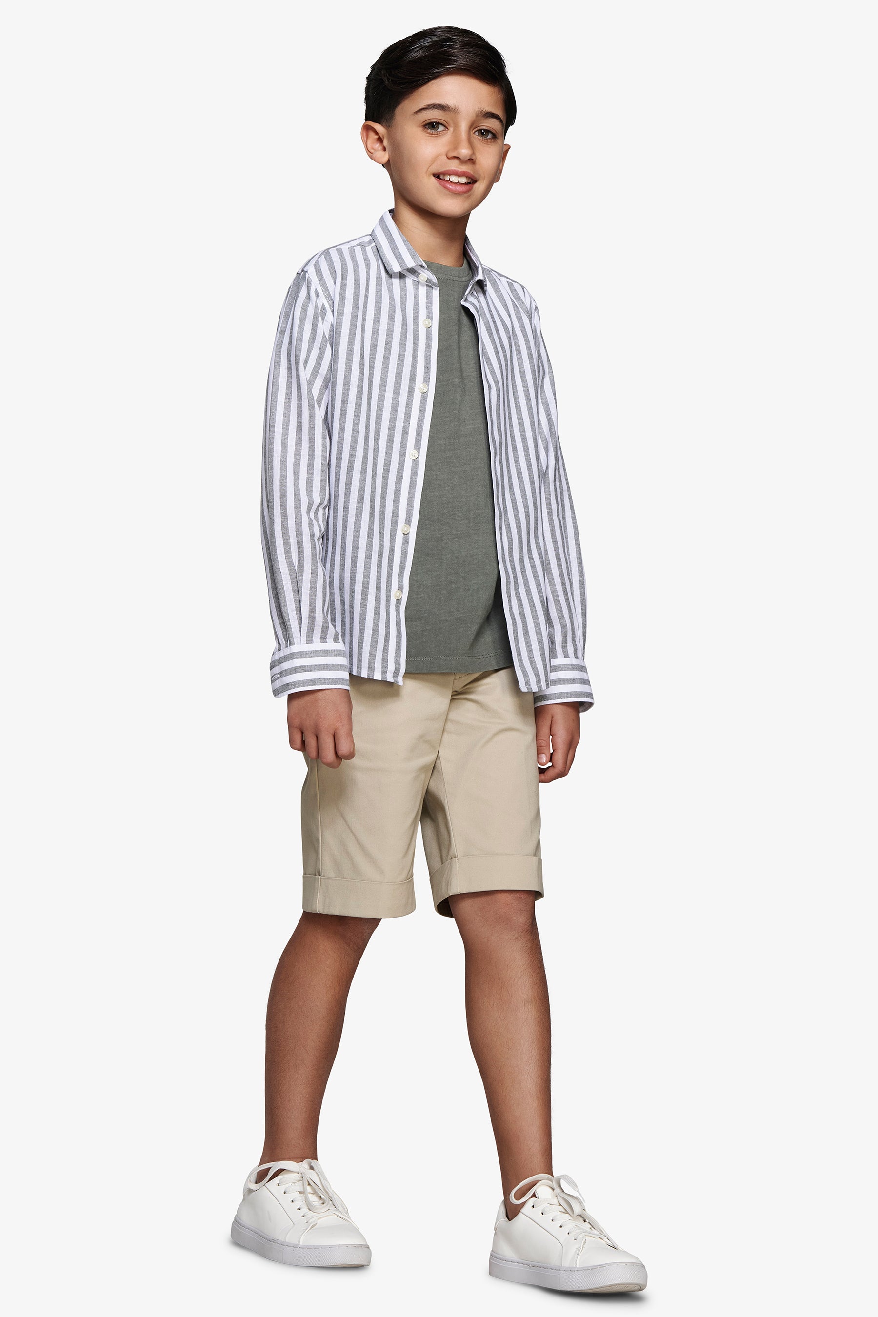 KIDS Green striped linen blend shirt