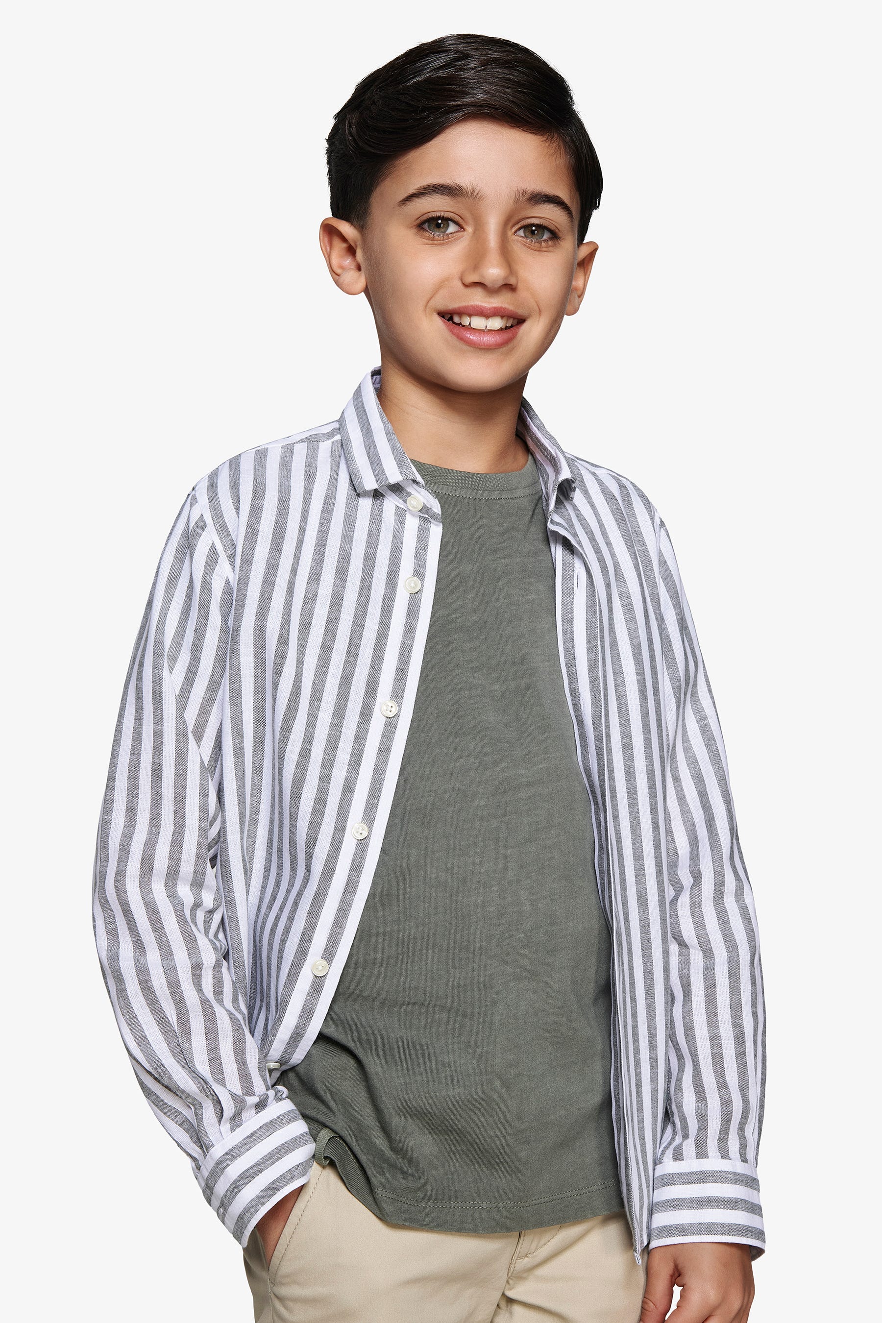 Camicia misto lino a righe verde Kids-Dan John
