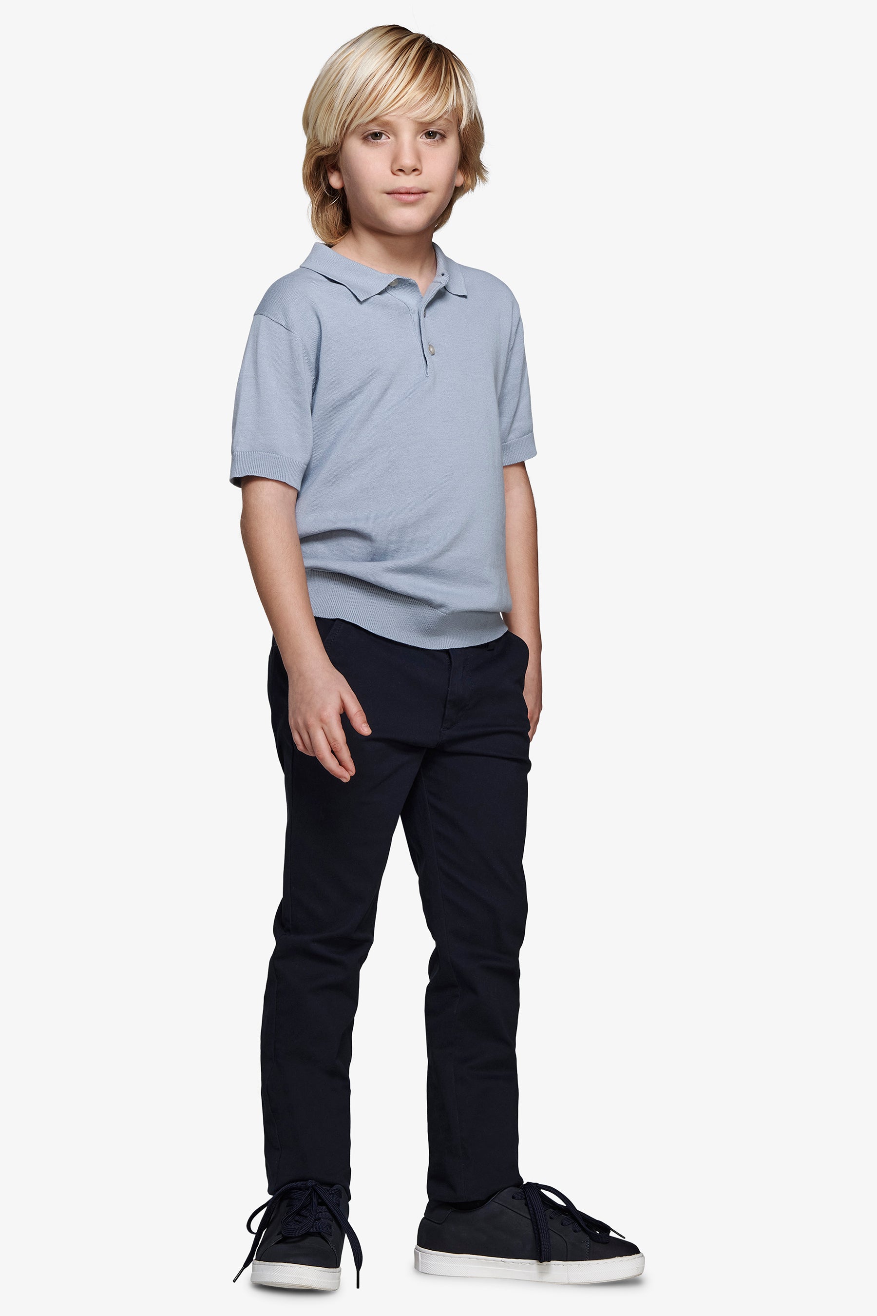 KIDS Light blue brushed cotton knit polo