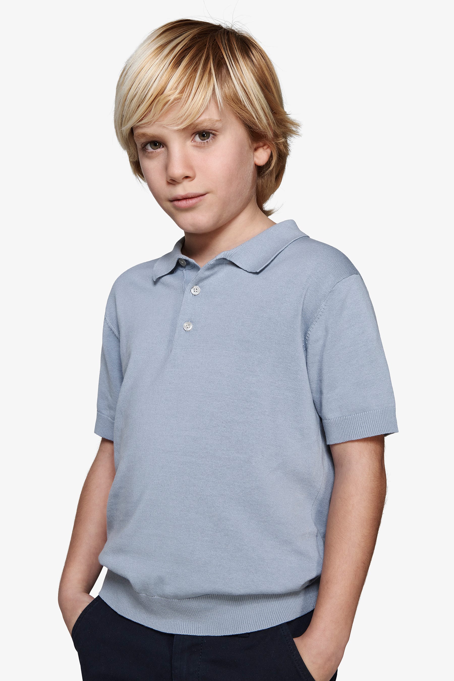 Polo in maglia celeste Kids-Dan John