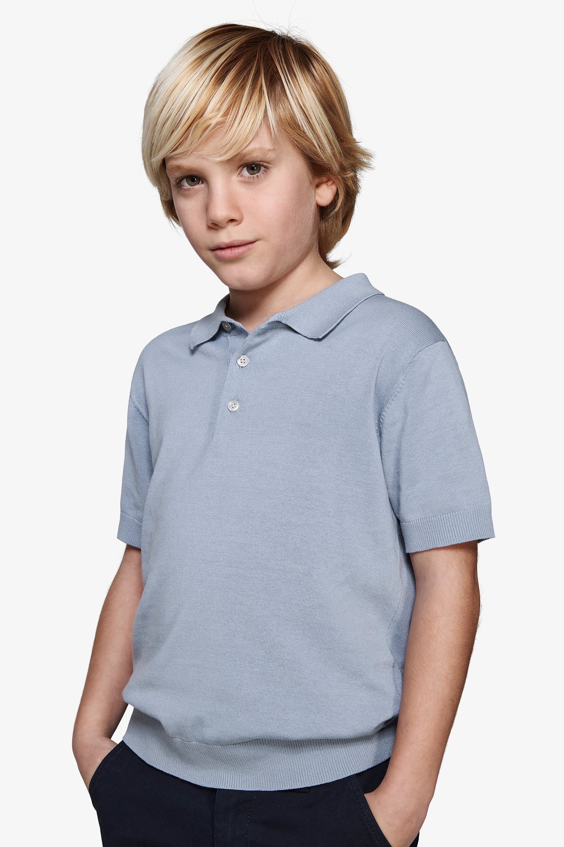 Polo de punto de algodón rasurado celeste Kids