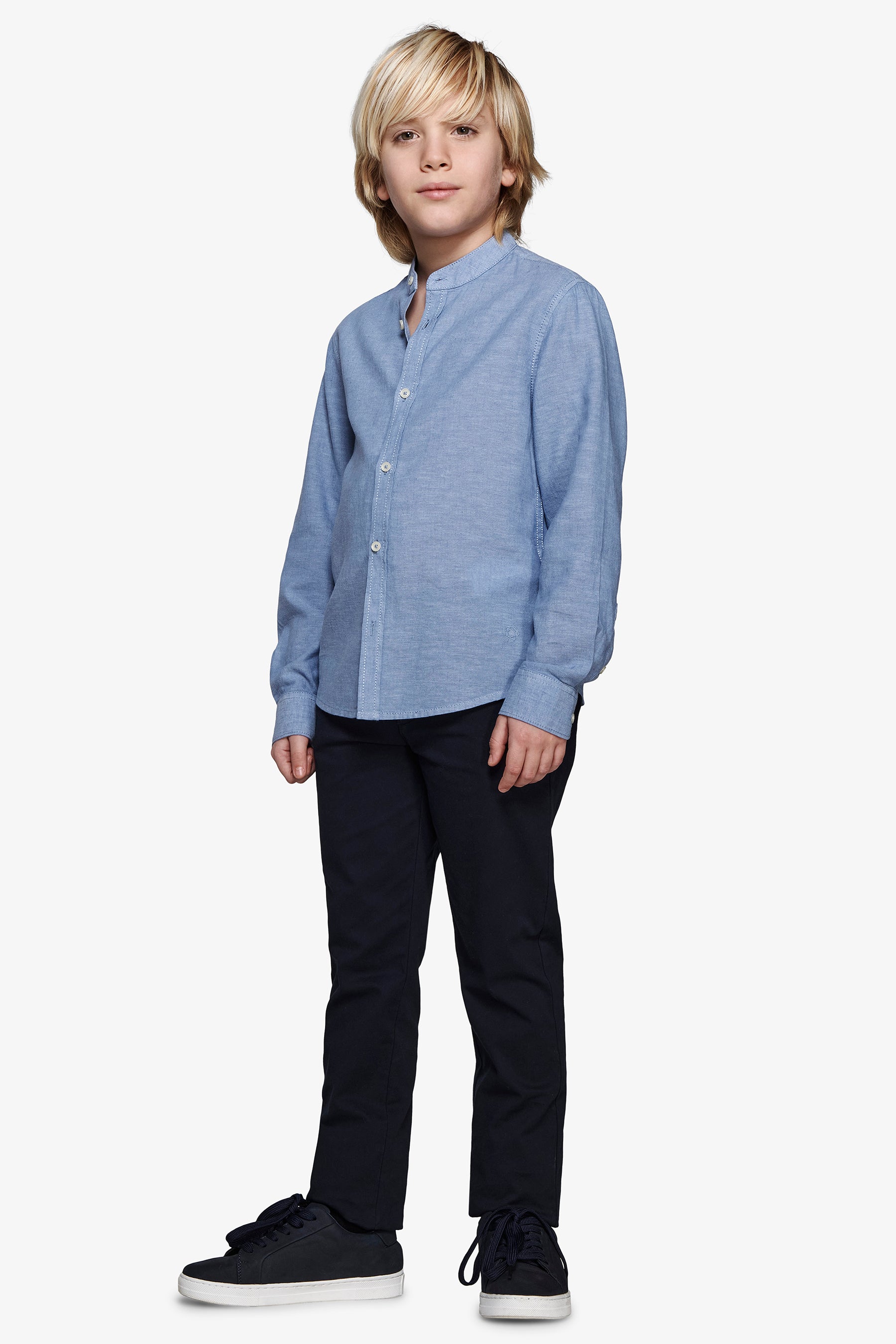 Chemise bleu turquoise à col Mao en polylin Kids