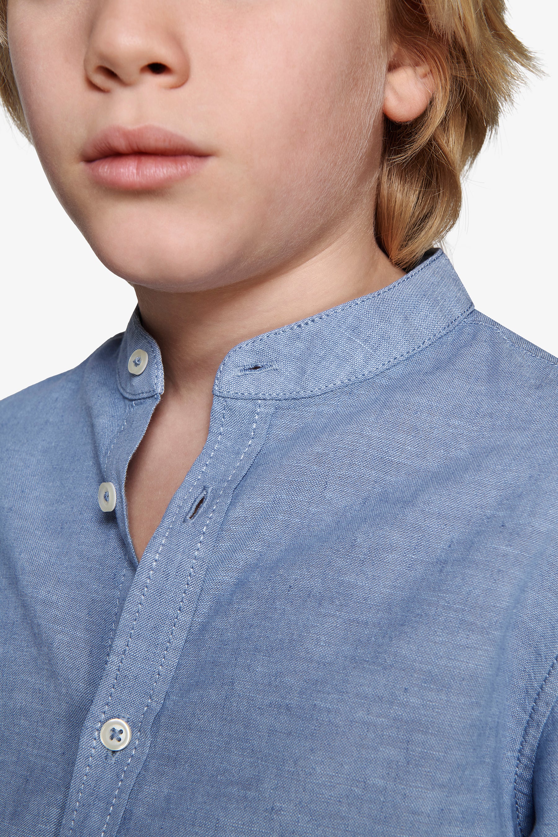 Chemise bleu turquoise à col Mao en polylin Kids