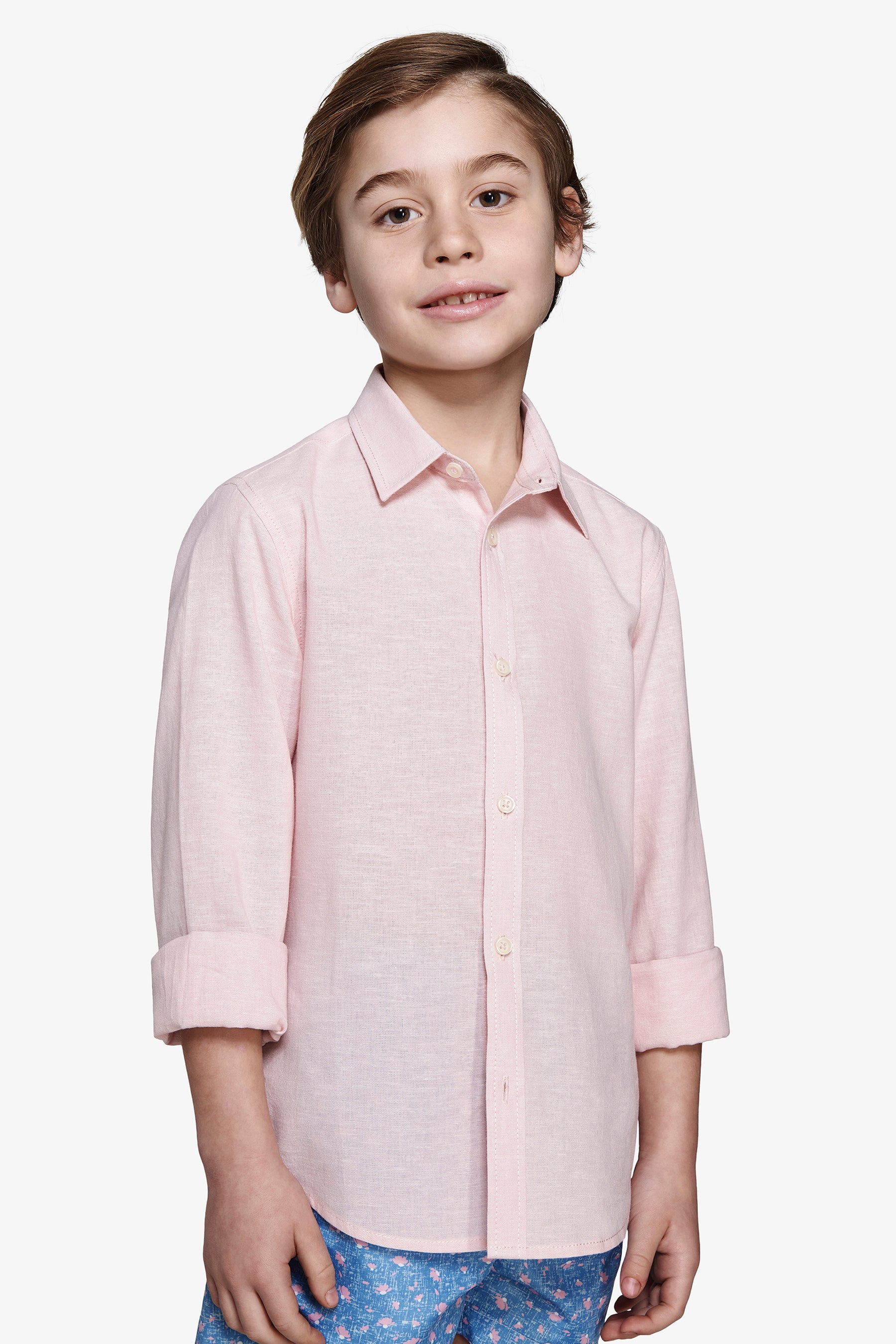 KIDS Pink relaxed linen blend shirt
