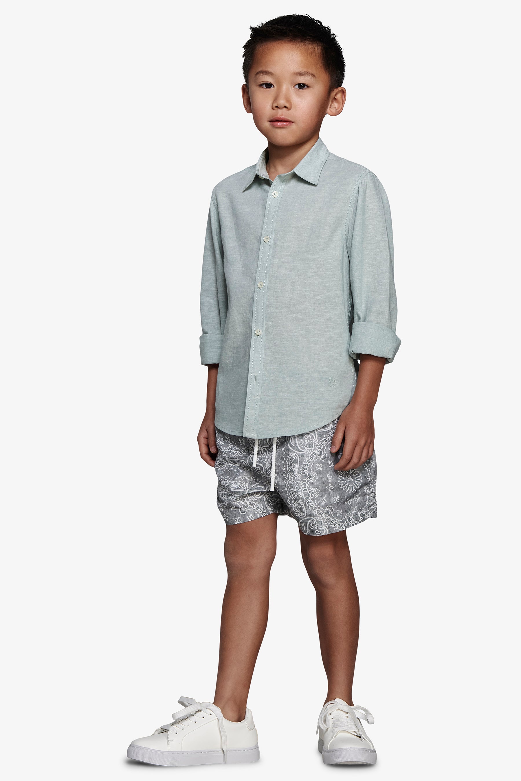 KIDS Sage relaxed linen blend shirt