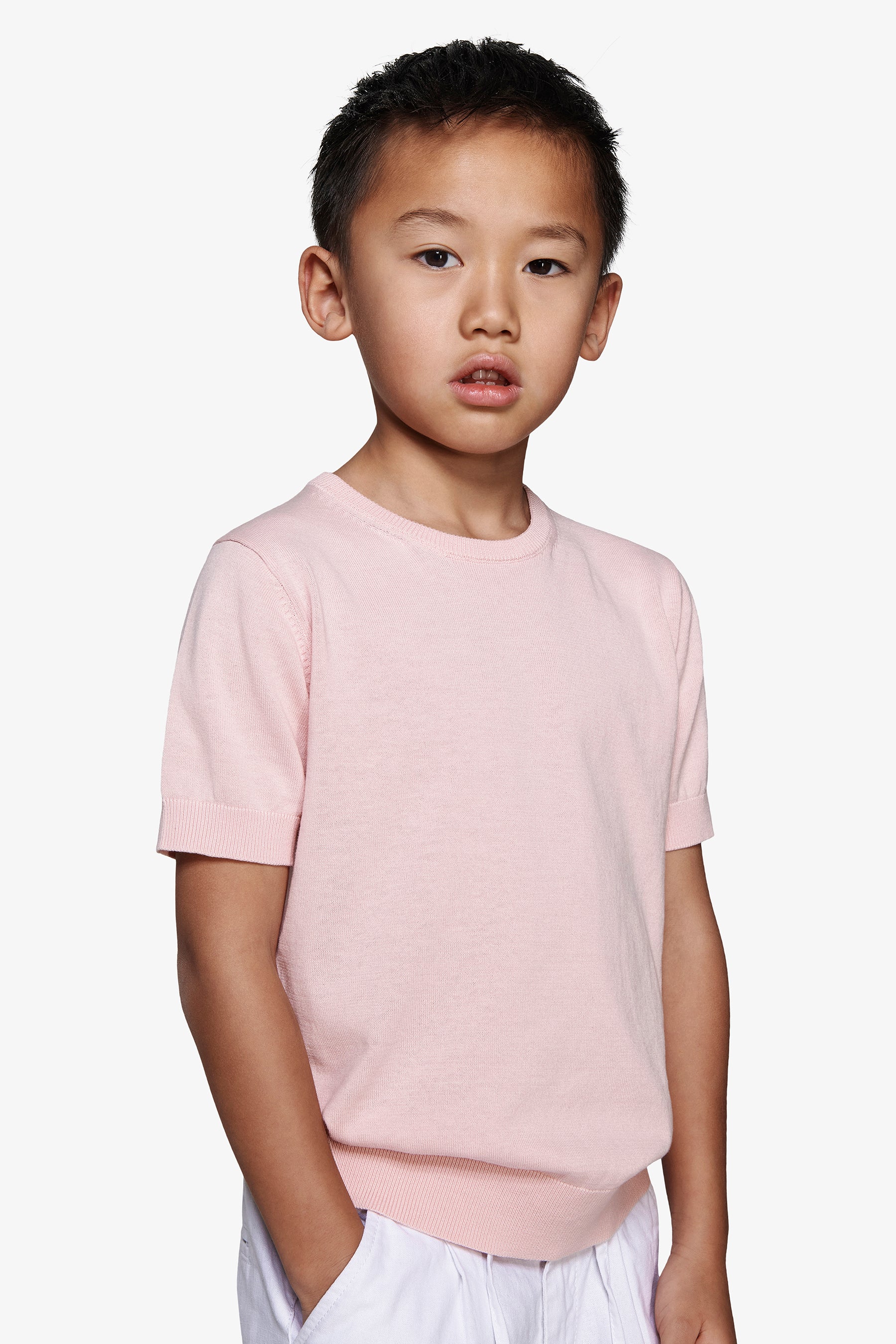 Jersey de cuello redondo algodón rasurado rosa Kids