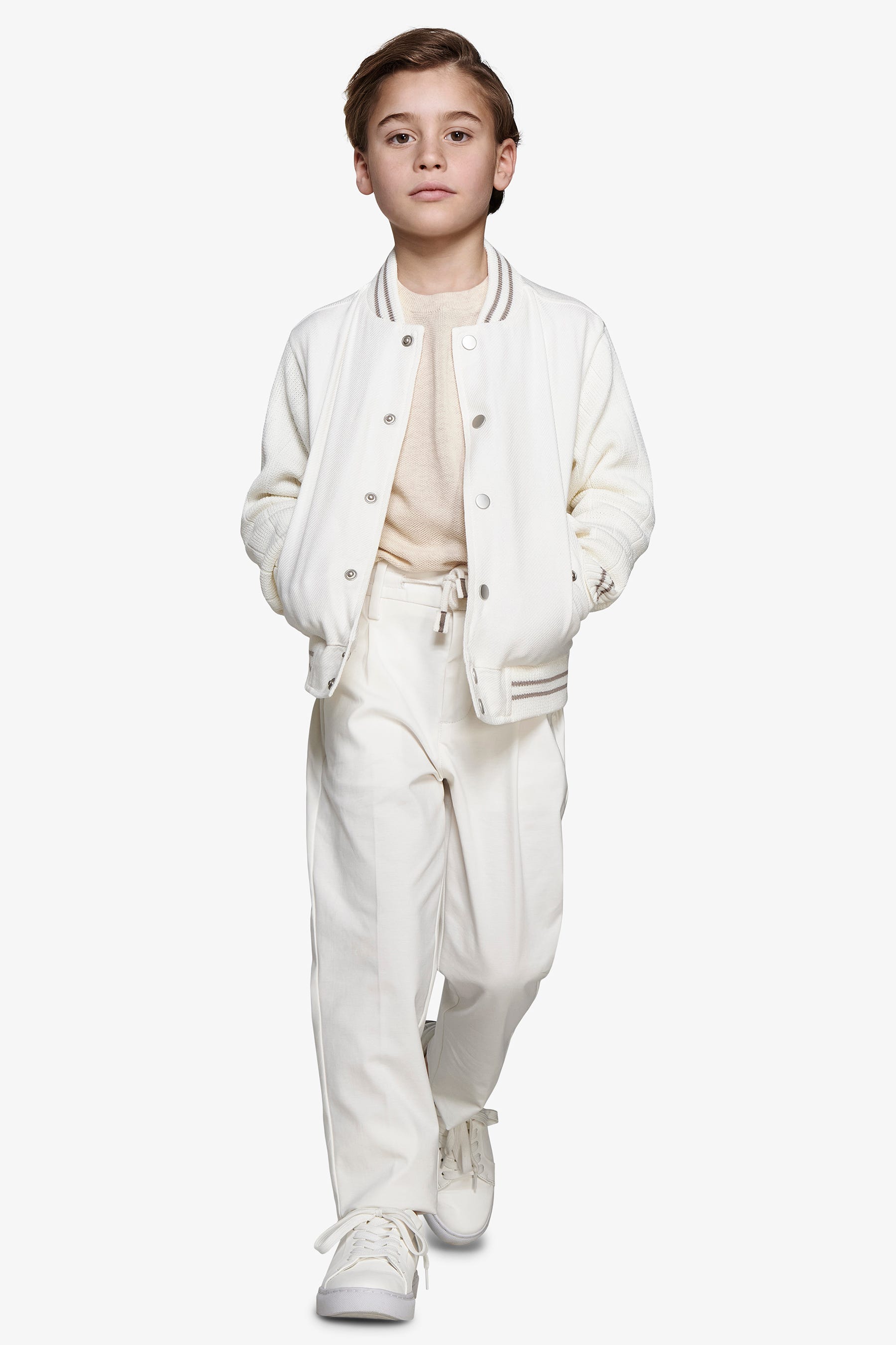 Bomber misto lino bimaterico panna Kids-Dan John
