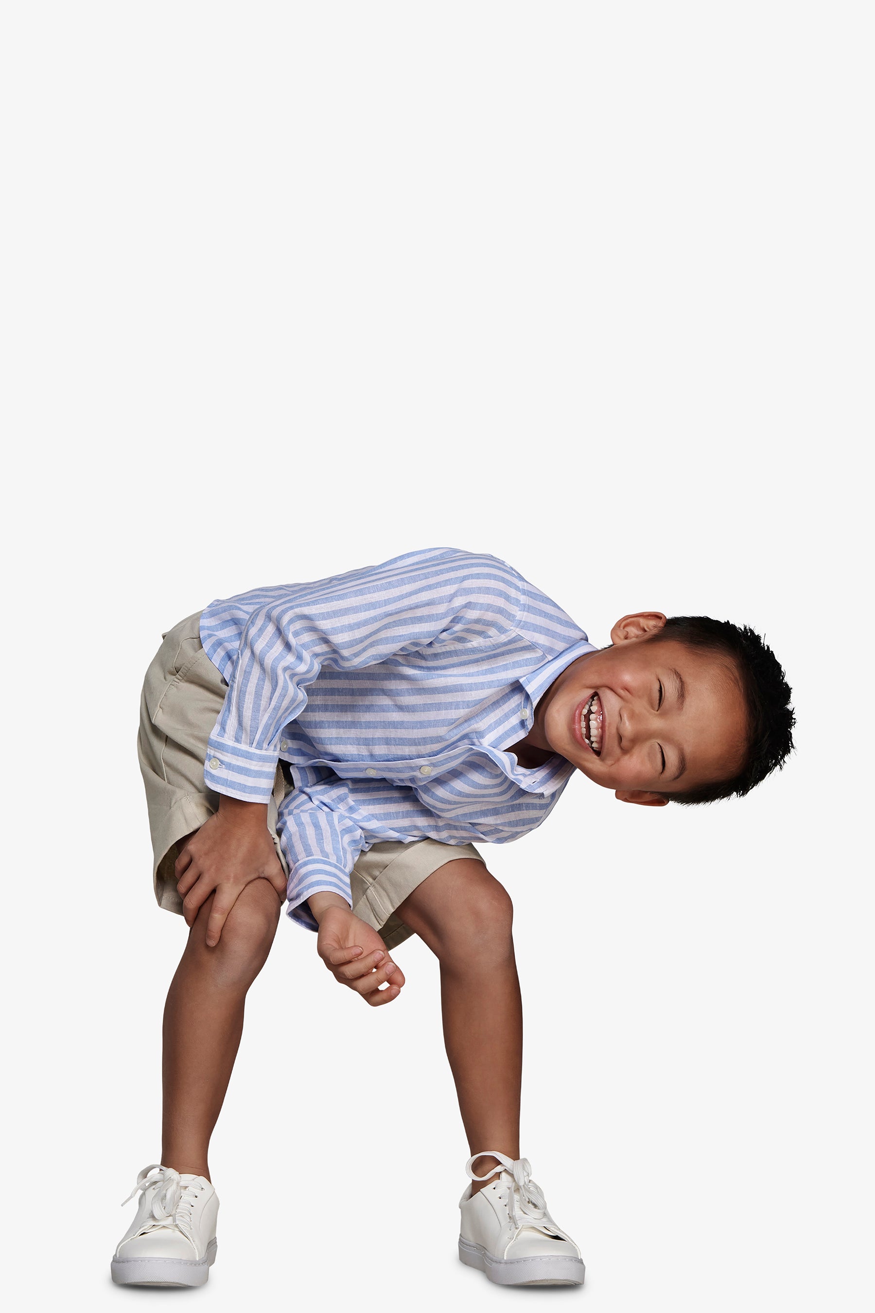 Camicia misto lino a righe celeste Kids