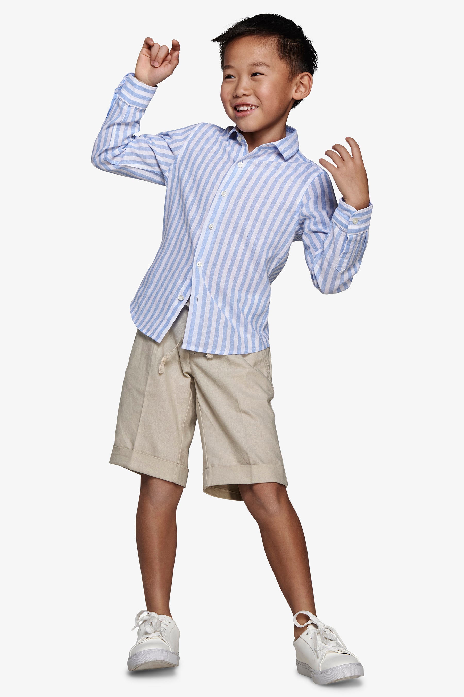 Camicia misto lino a righe celeste Kids