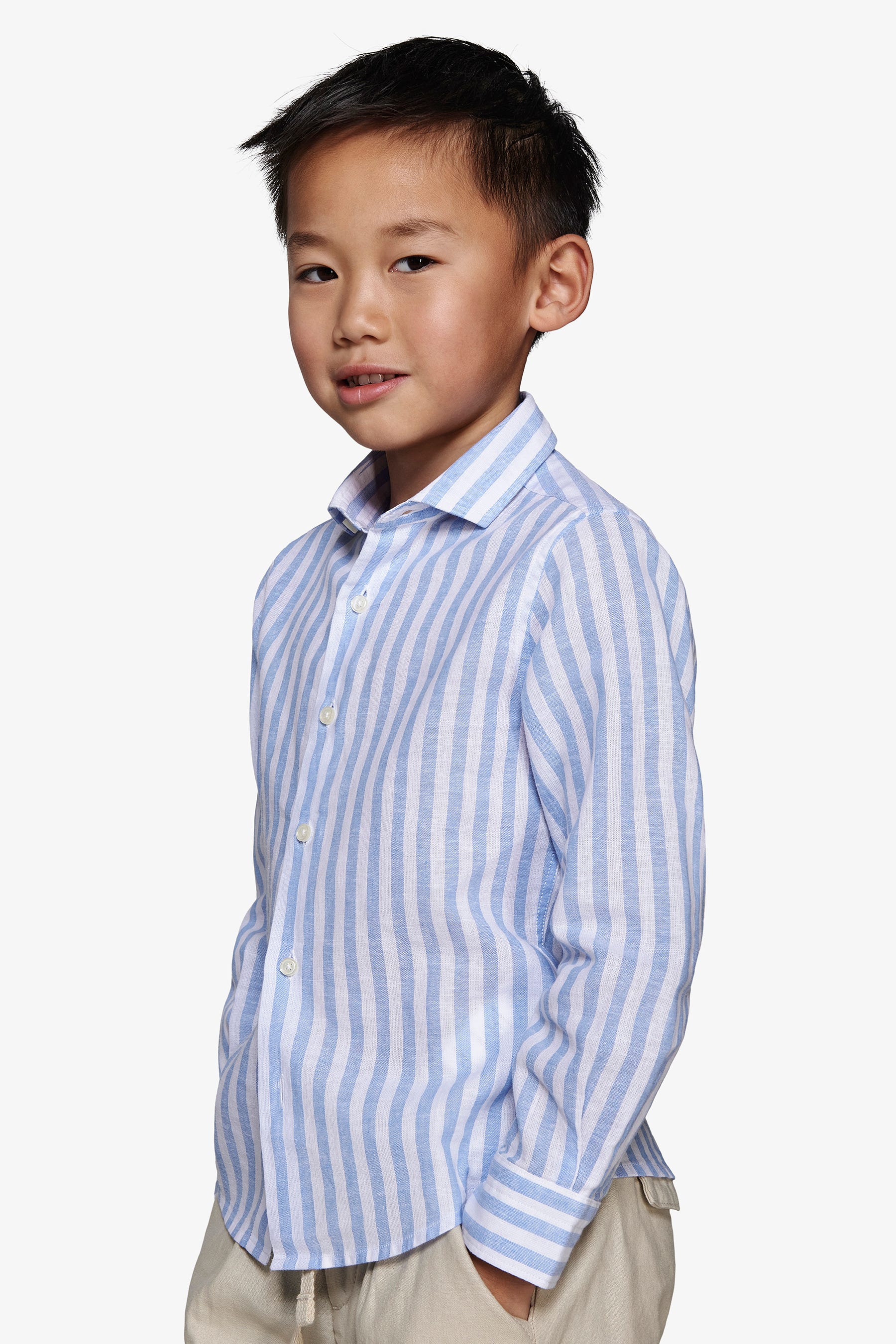 Camicia misto lino a righe celeste Kids-Dan John