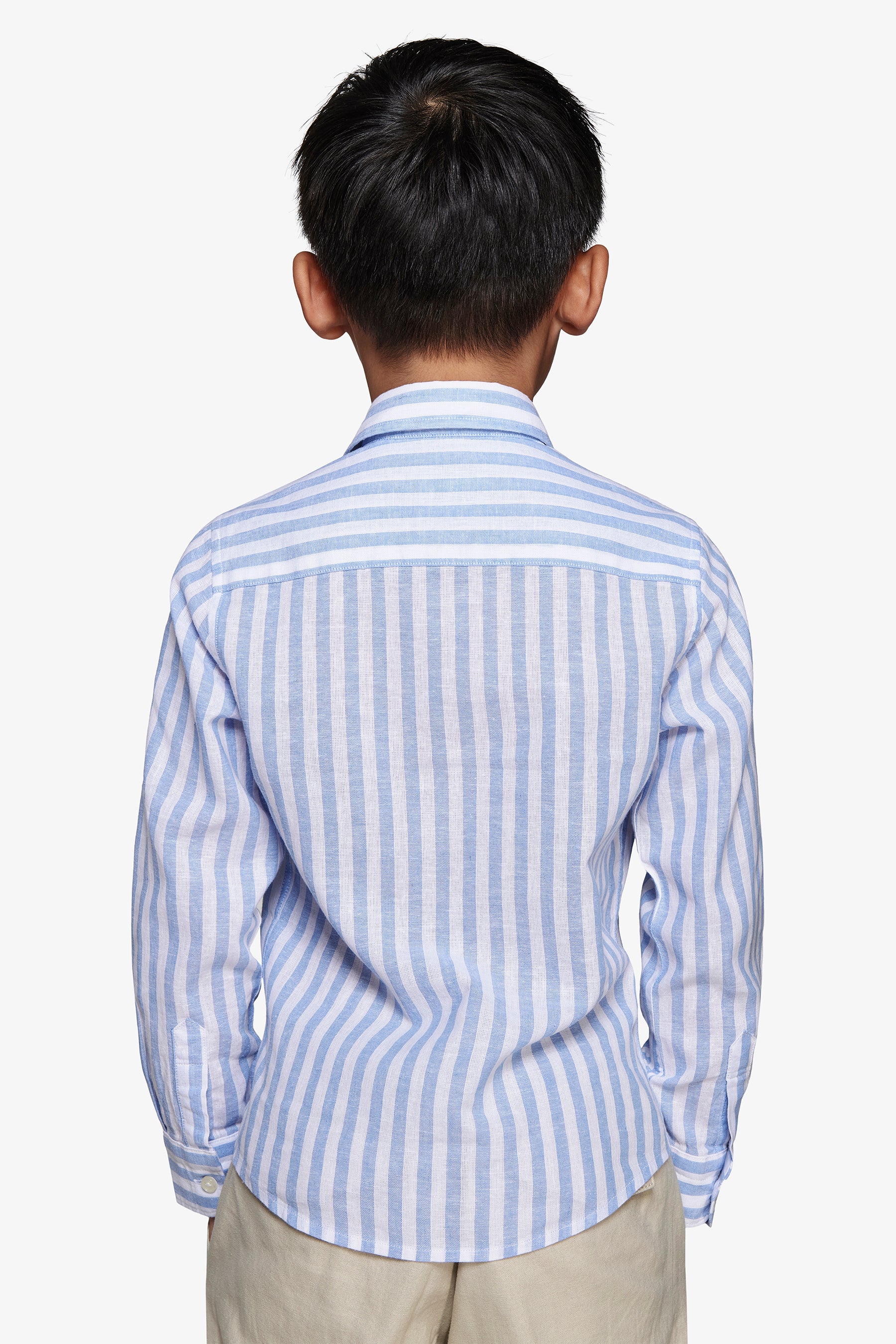 Camicia misto lino a righe celeste Kids