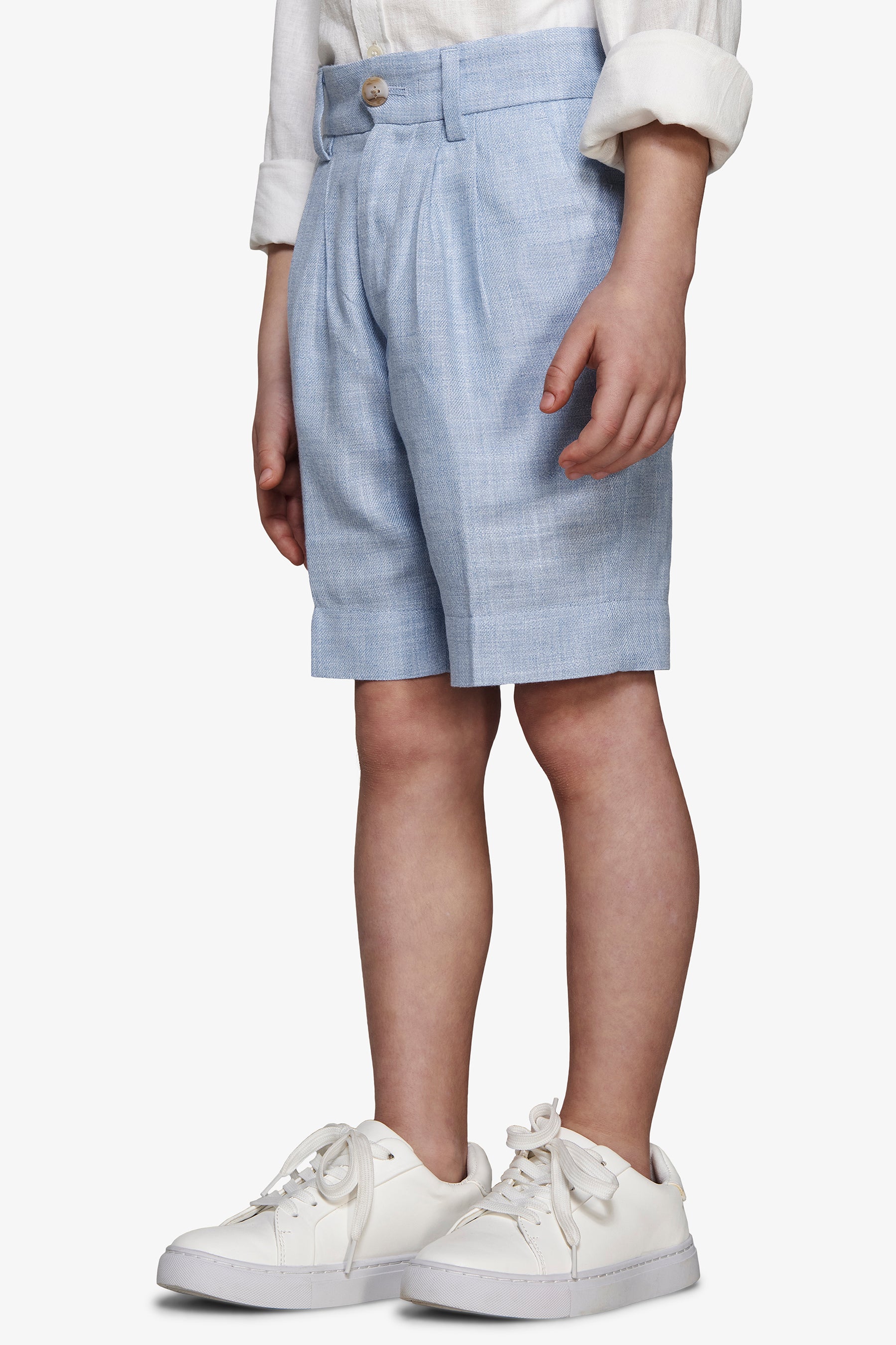 KIDS Light blue linen blend pleated Bermuda shorts