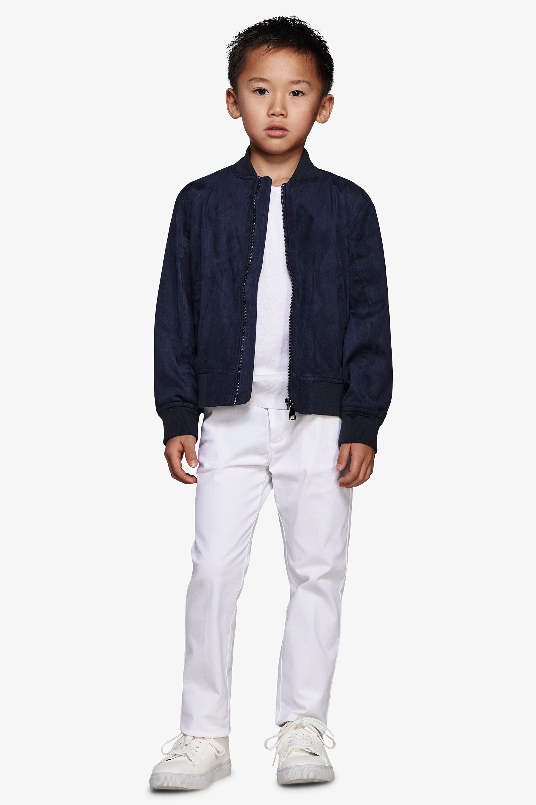 Bomber entièrement zippé bleu en simili daim Kids