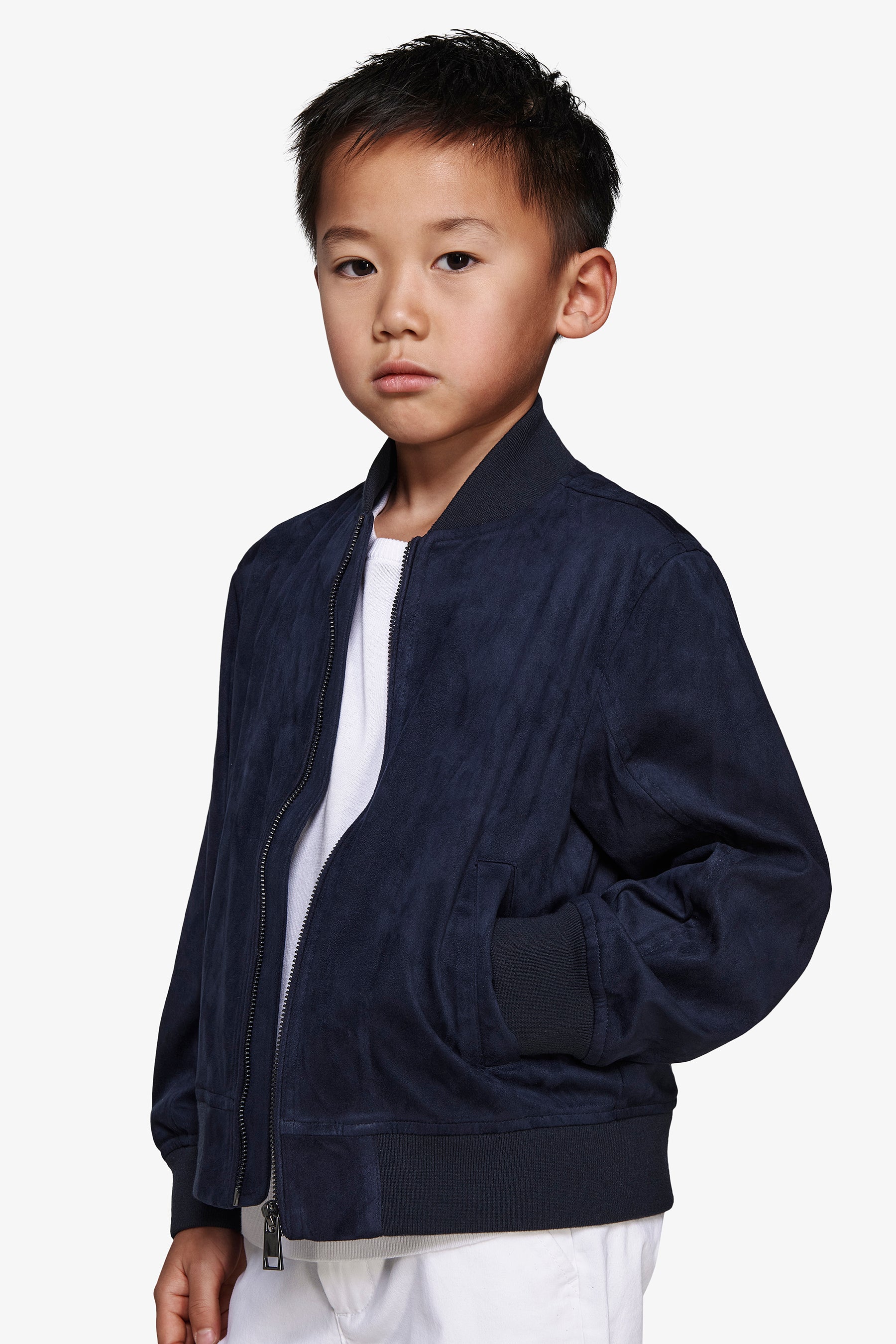 Bomber full zip in ecosuede blu Kids